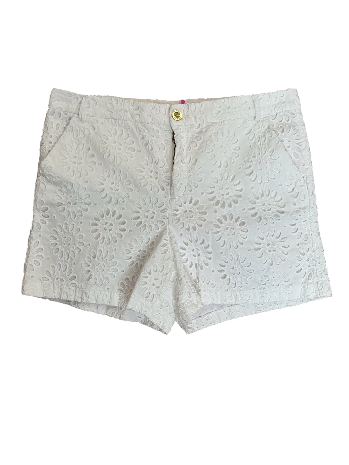 Lilly Pulitzer Kelly Shorts Oval Flower Petal Eyelet Resort White - Size 14