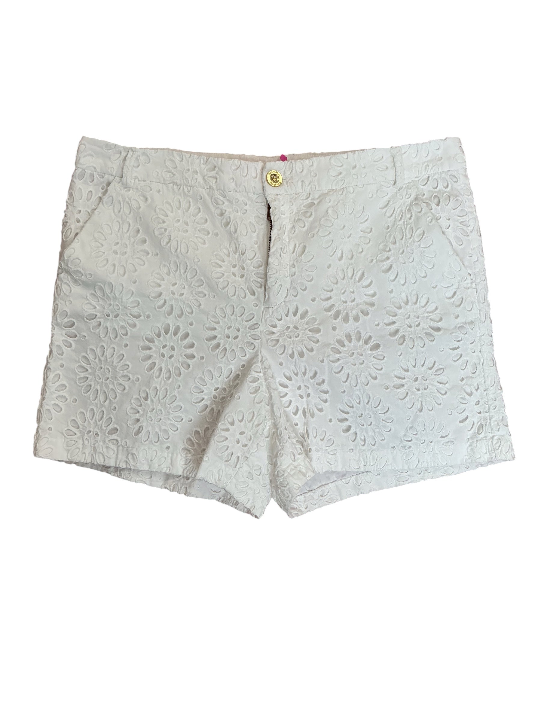 Lilly Pulitzer Kelly Shorts Oval Flower Petal Eyelet Resort White - Size 14