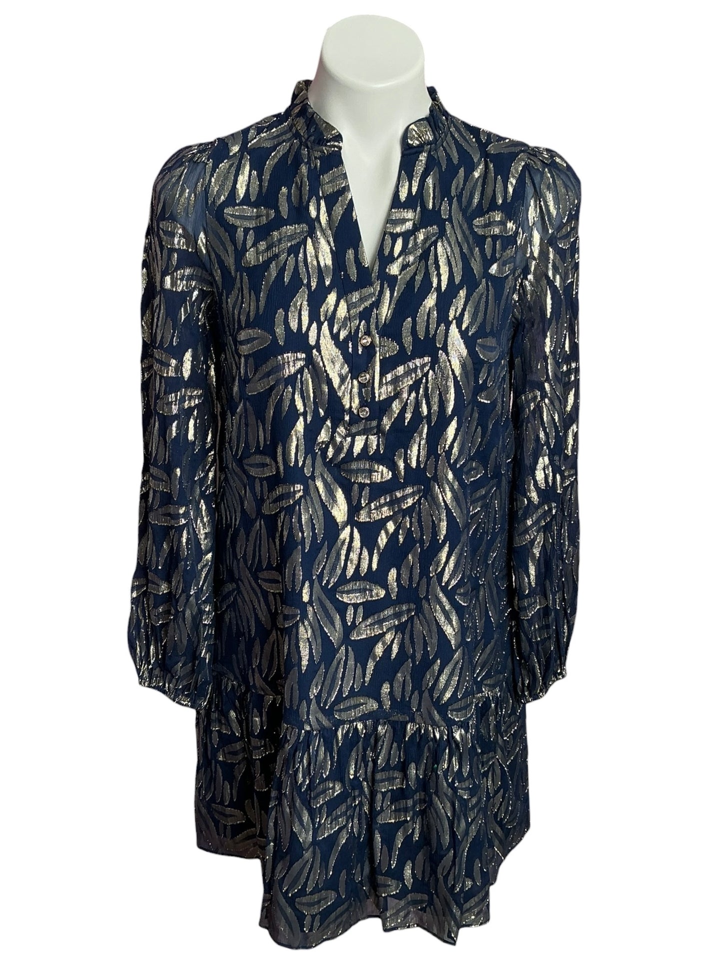 Lilly Pulitzer NWT Evaline Silk Dress Low Tide Navy Leafy Babe Metallic - Size 0