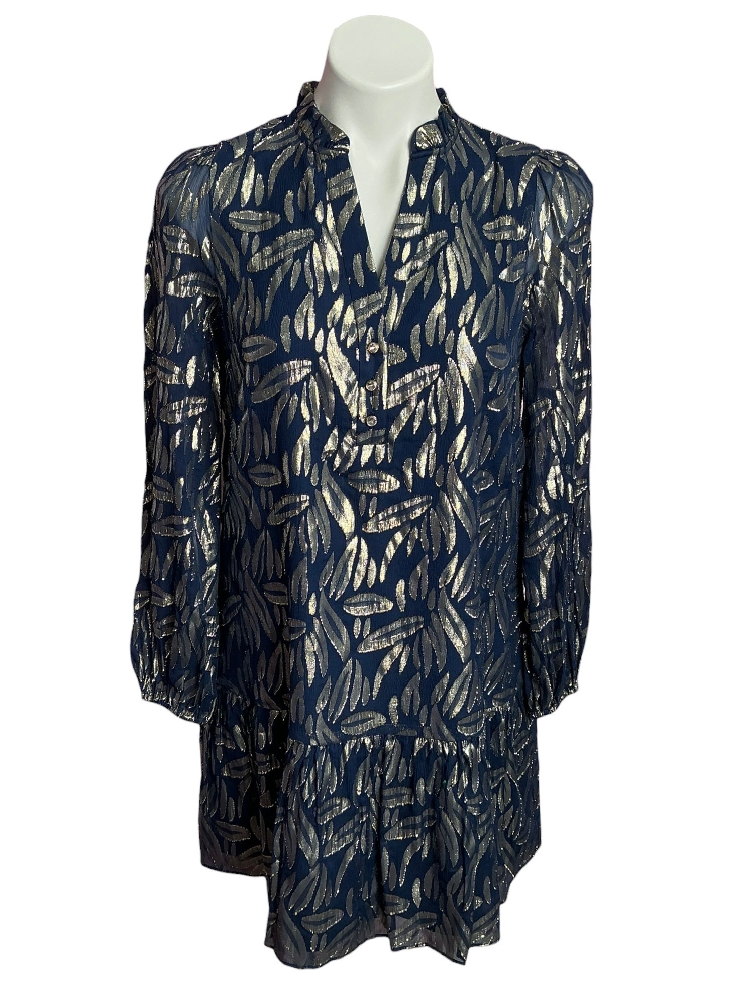 Lilly Pulitzer NWT Evaline Silk Dress Low Tide Navy Leafy Babe Metallic - Size 0