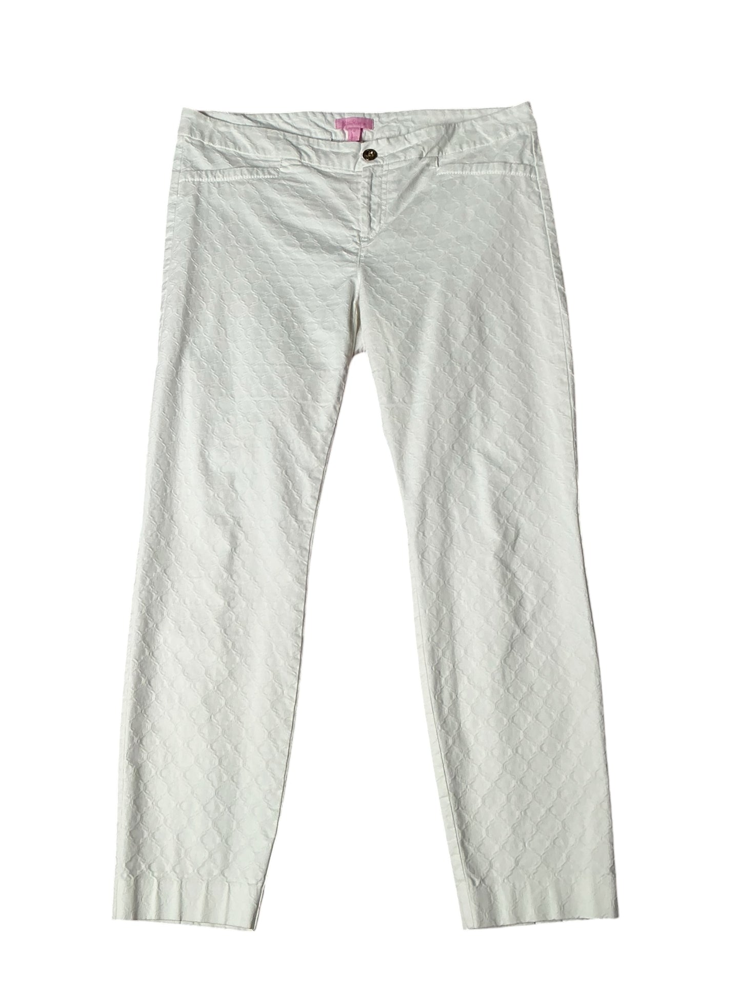 Lilly Pulitzer Kelly Textured Ankle Length Skinny Pant Resort White Jacquard - Size 12