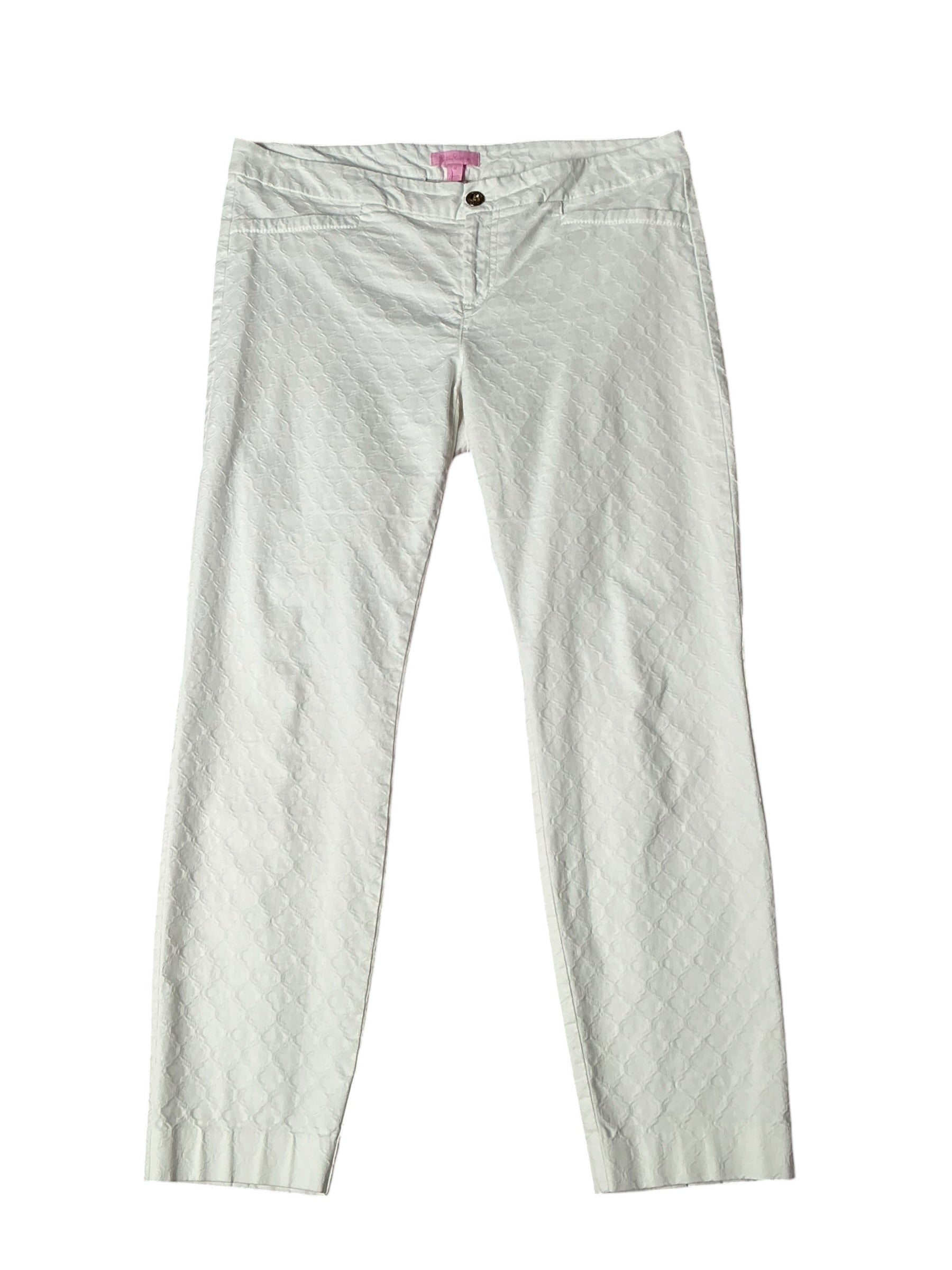 Lilly Pulitzer Kelly Textured Ankle Length Skinny Pant Resort White Jacquard - Size 12