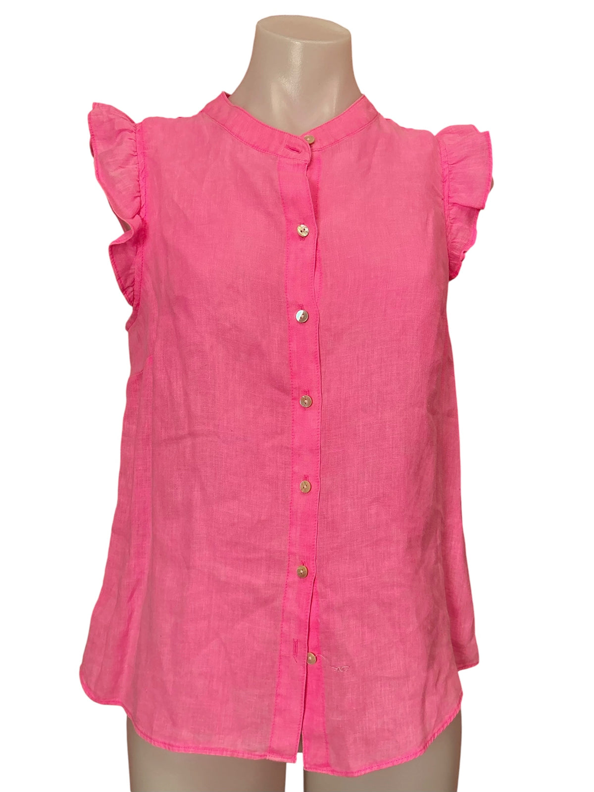 Lilly Pulitzer Briette Linen Button Down Top Pink Isle - Size S