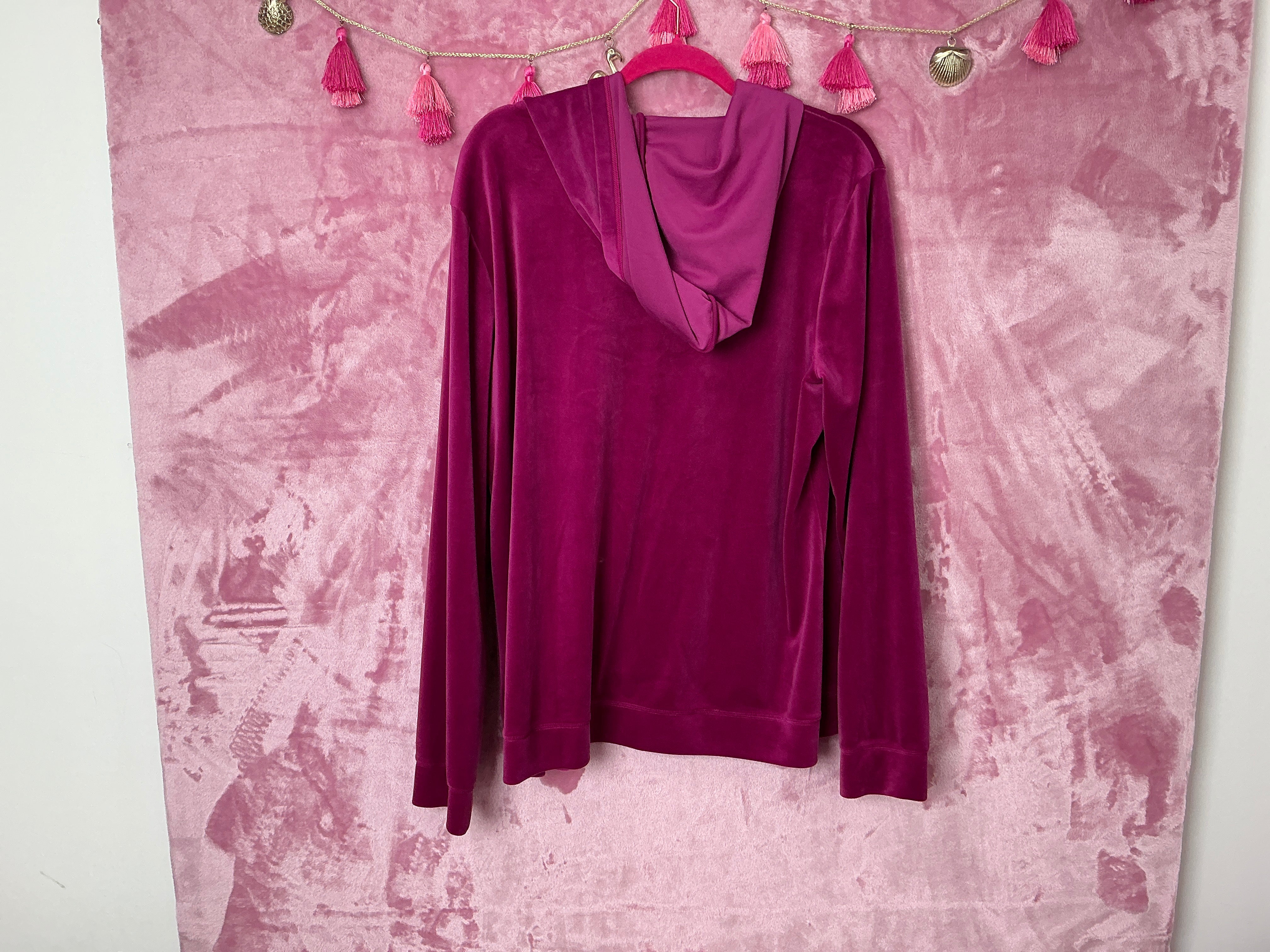 Lilly Pulitzer Sweater NWT - Larina Velour Zip Up Hoodie - Bordeaux Berry - Size XXL