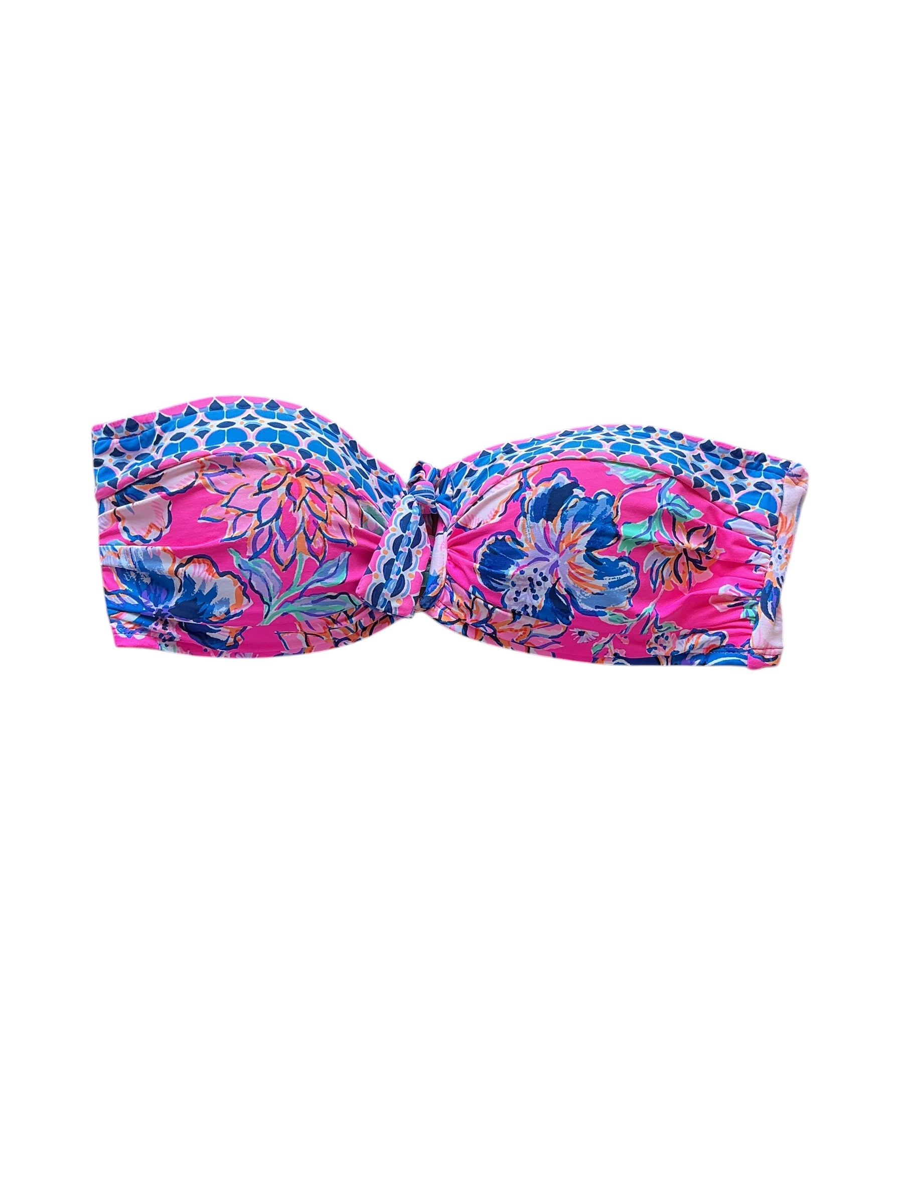 Lilly Pulitzer Agnes Bandeau Bikini Top - Pink Isle Last Bud Not Least - Size 6