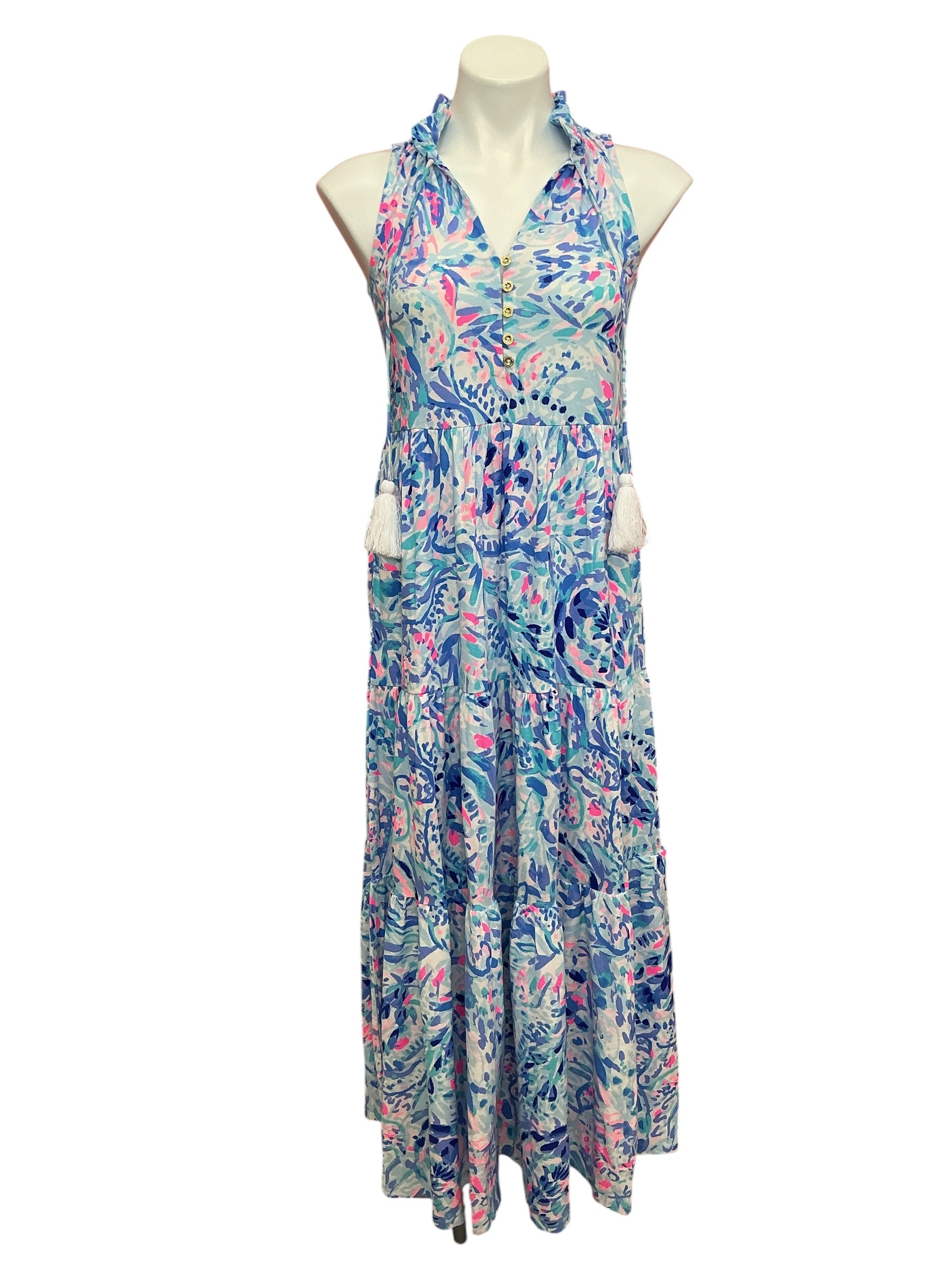 Lilly Pulitzer NWT Malone Maxi Dress Breakwater Blue Tint Party Wave - Size XXS