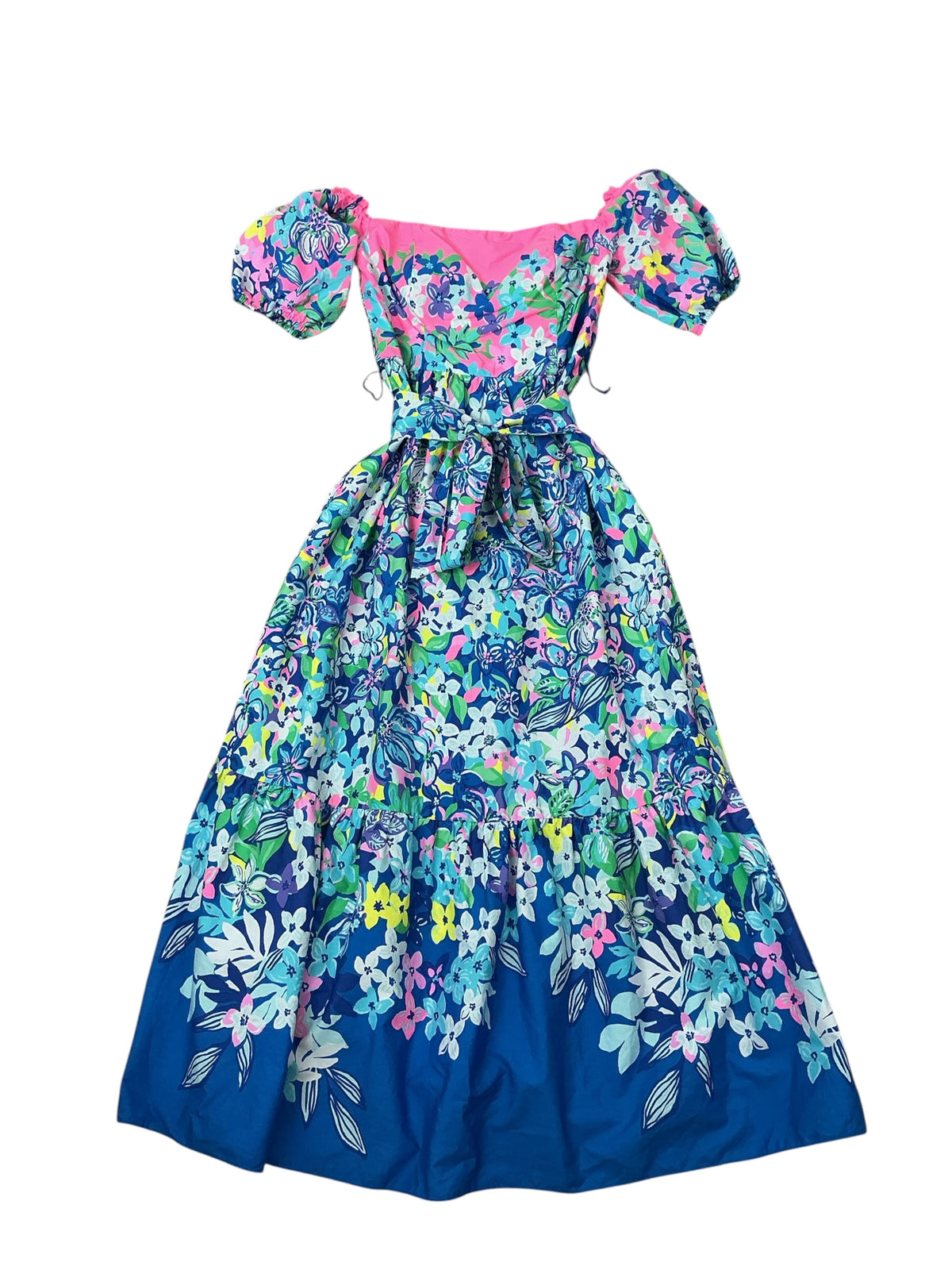 Lilly Pulitzer Zalie Off-The-Shoulder Midi Dress Borealis Blue Social Sunset - Size 0