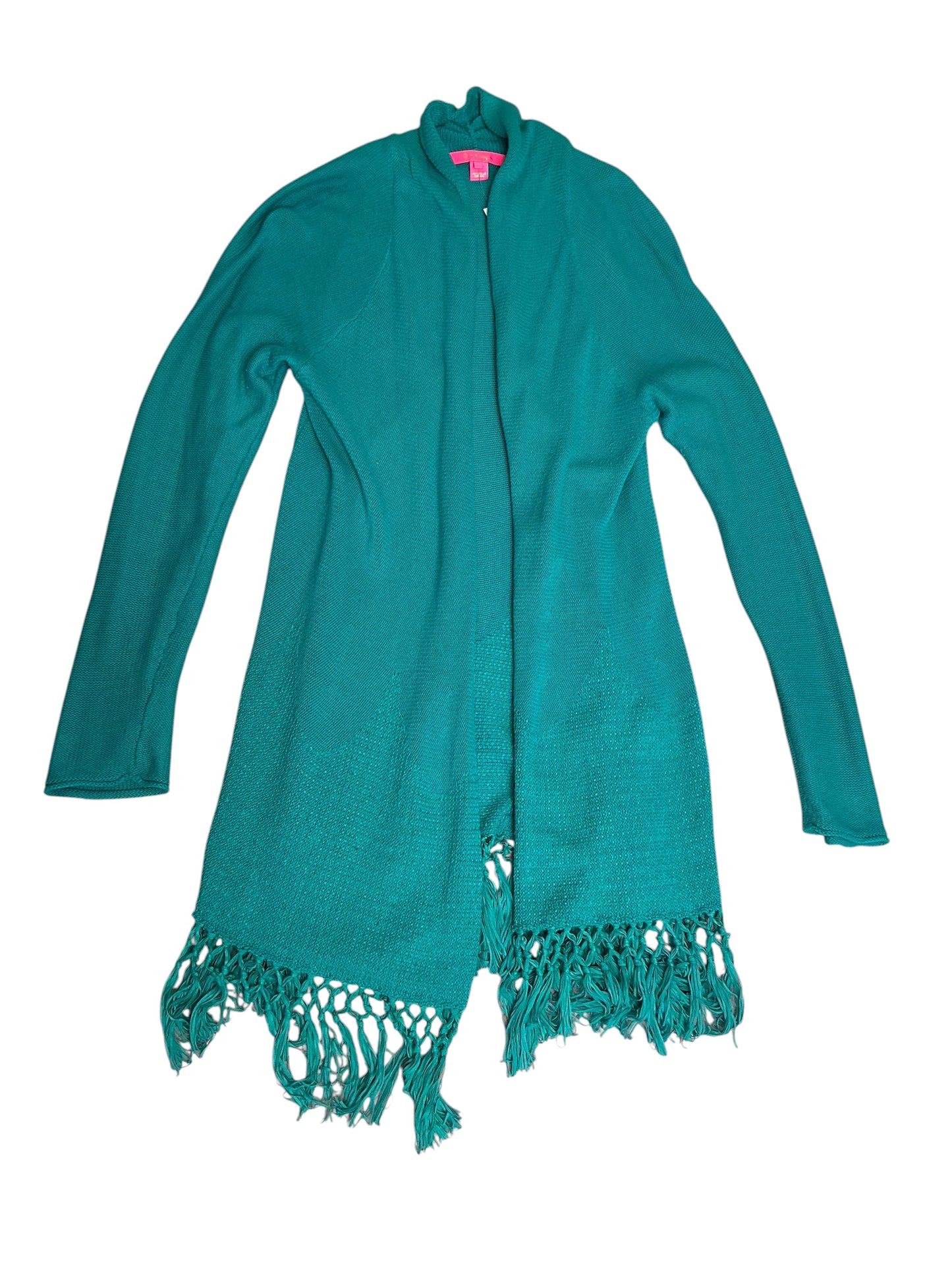 Lilly Pulitzer Tatum Long Fringe Hem Cardigan Maldives Green - Size L