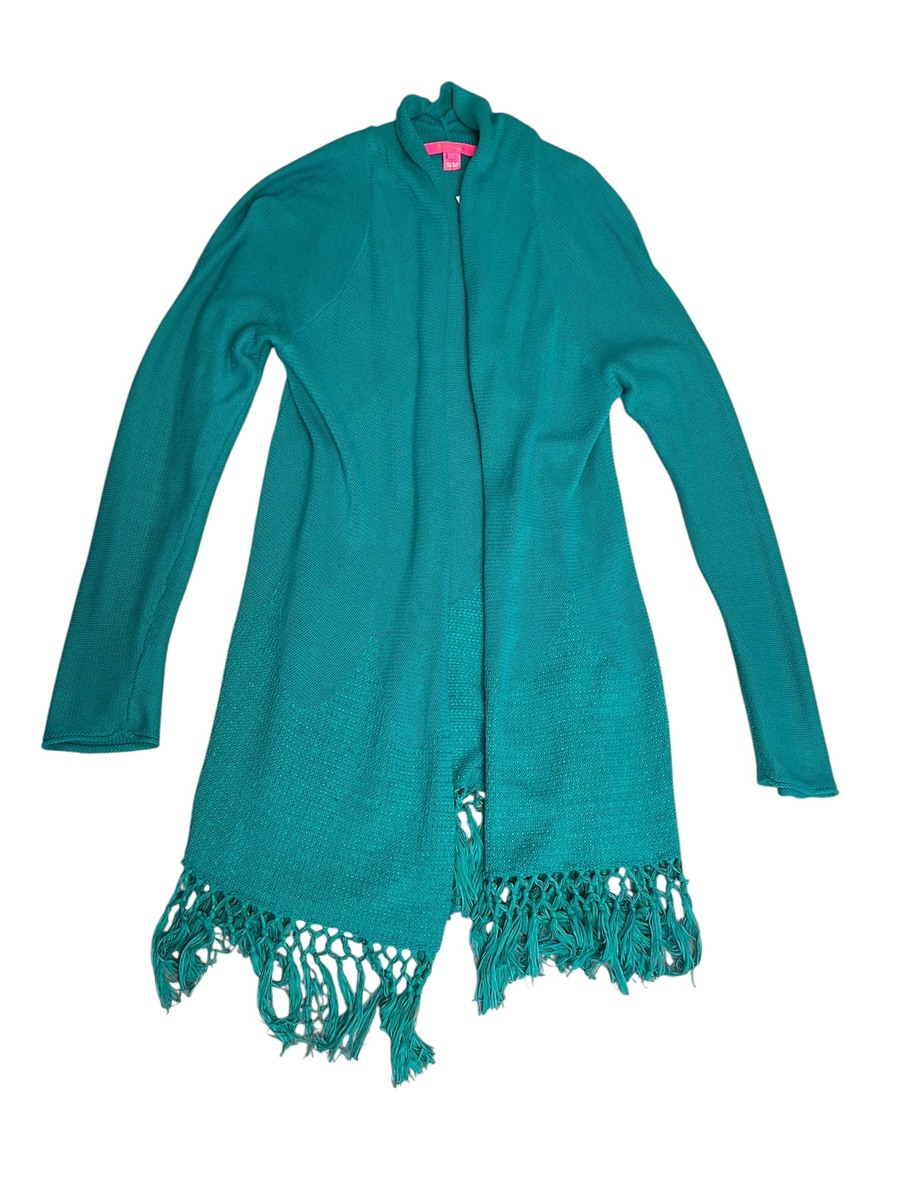 Lilly Pulitzer Tatum Long Fringe Hem Cardigan Maldives Green - Size L