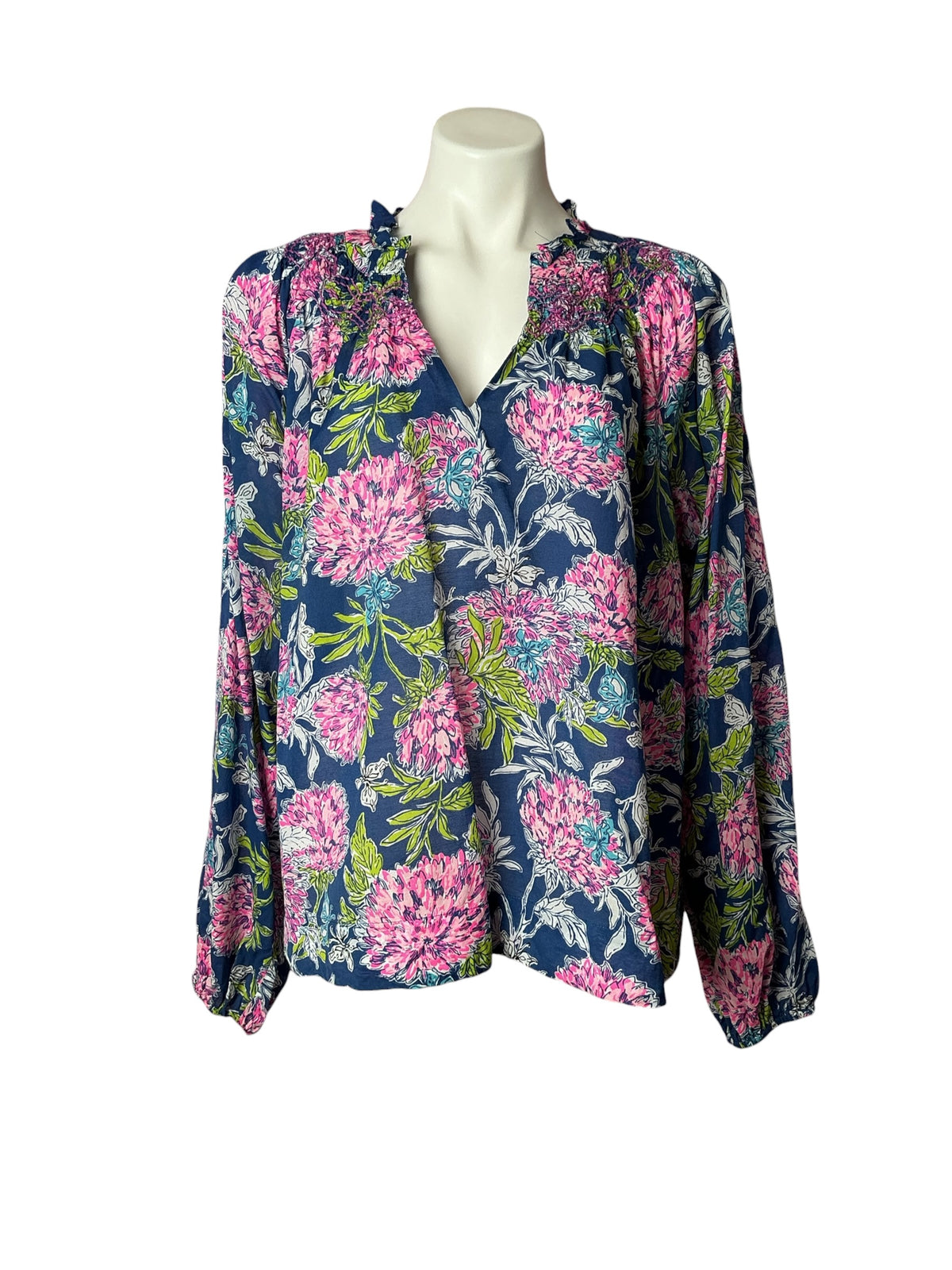 Lilly Pulitzer Lourdes Long Sleeve Top Multi Dahlia Licious - Size XL