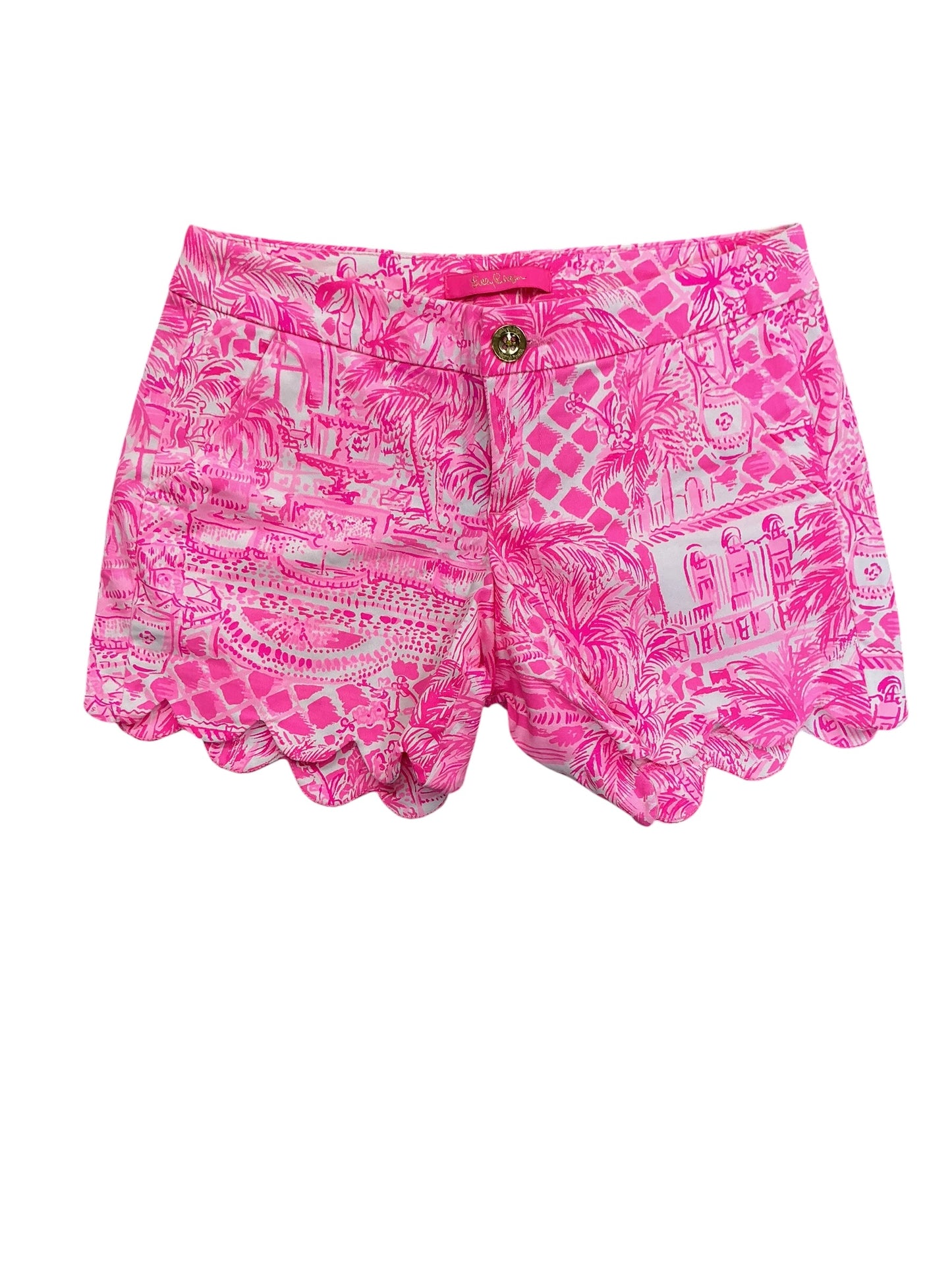 Lilly Pulitzer Buttercup Scalloped Shorts Tiki Pink Sneaky Tiki - Size 00