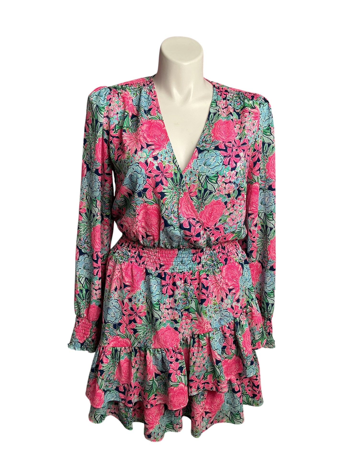 Lilly Pulitzer- Christiana Stretch Dress Oyster Bay Navy Always Be Blooming Size 14