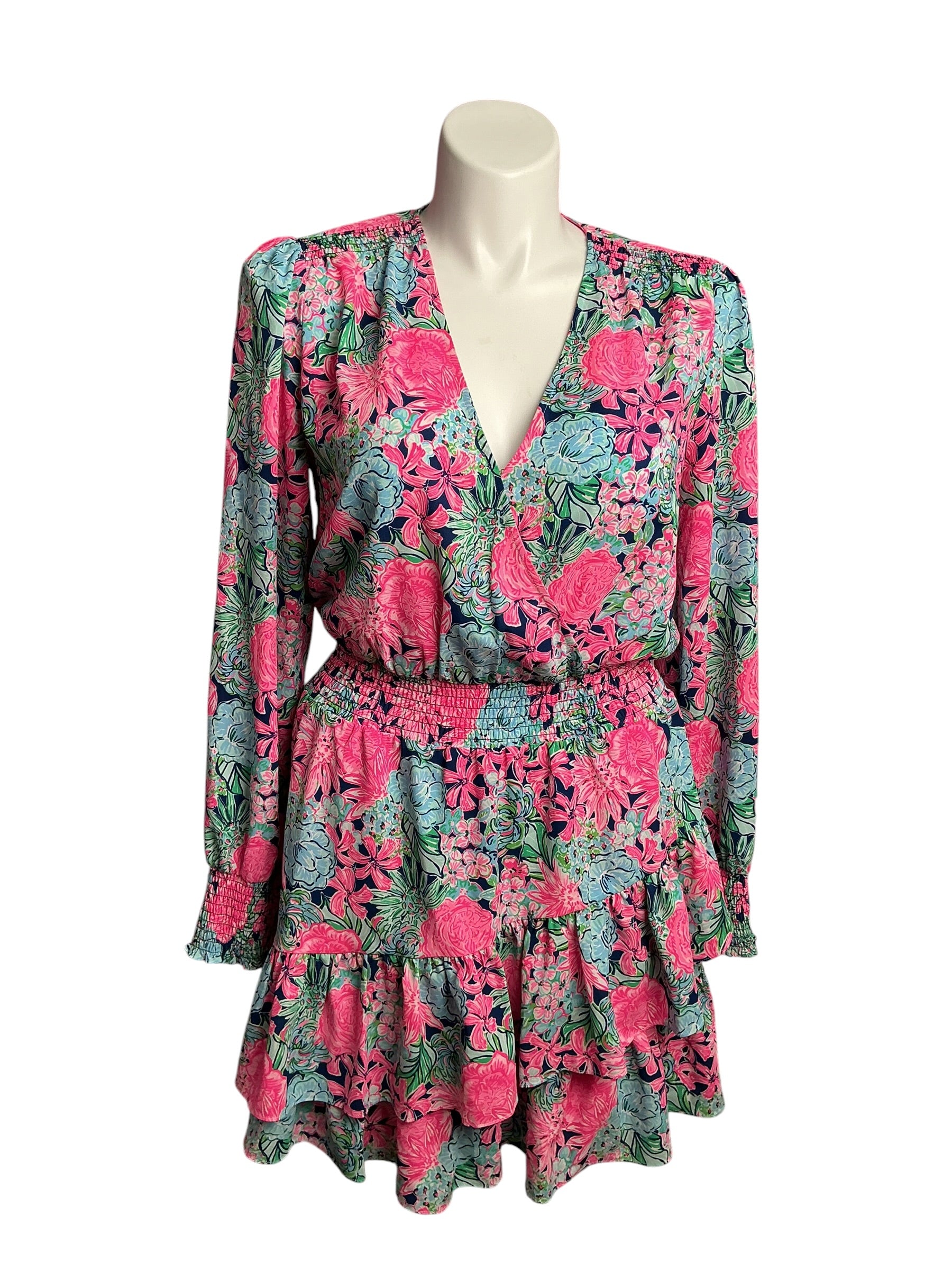 Lilly Pulitzer- Christiana Stretch Dress Oyster Bay Navy Always Be Blooming Size 14