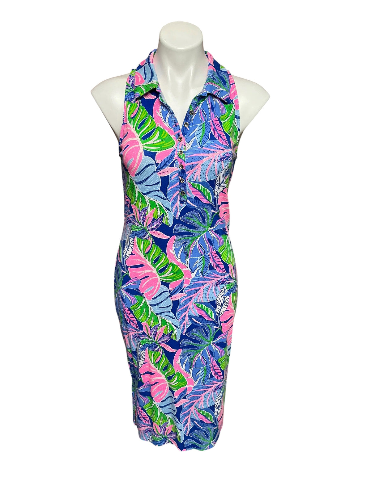 Lilly Pulitzer Reema Sleeveless Polo Dress Blue Grotto Beleaf In Yourself - Size M