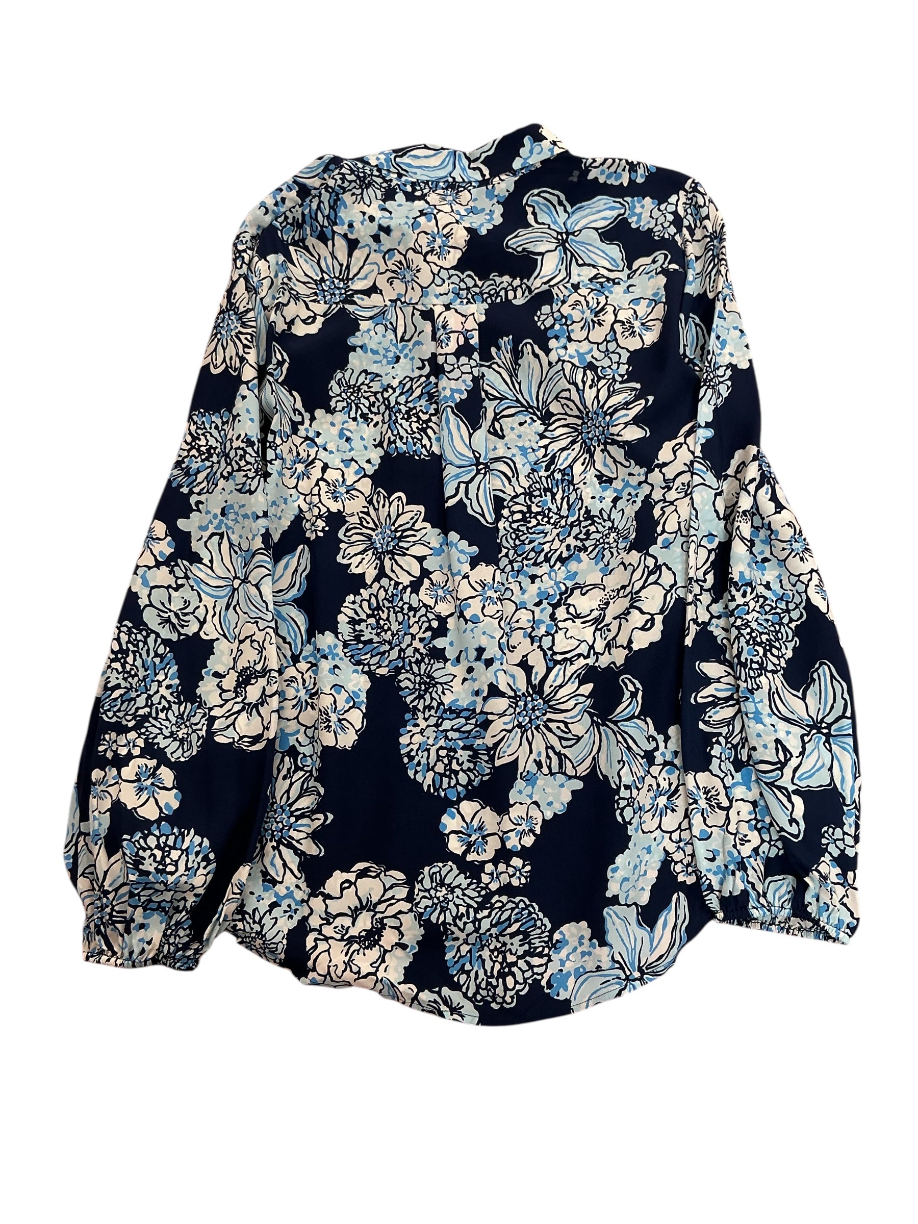 Lilly Pulitzer Farren Silk Top Low Tide Navy Bouquet All Day - Size XL