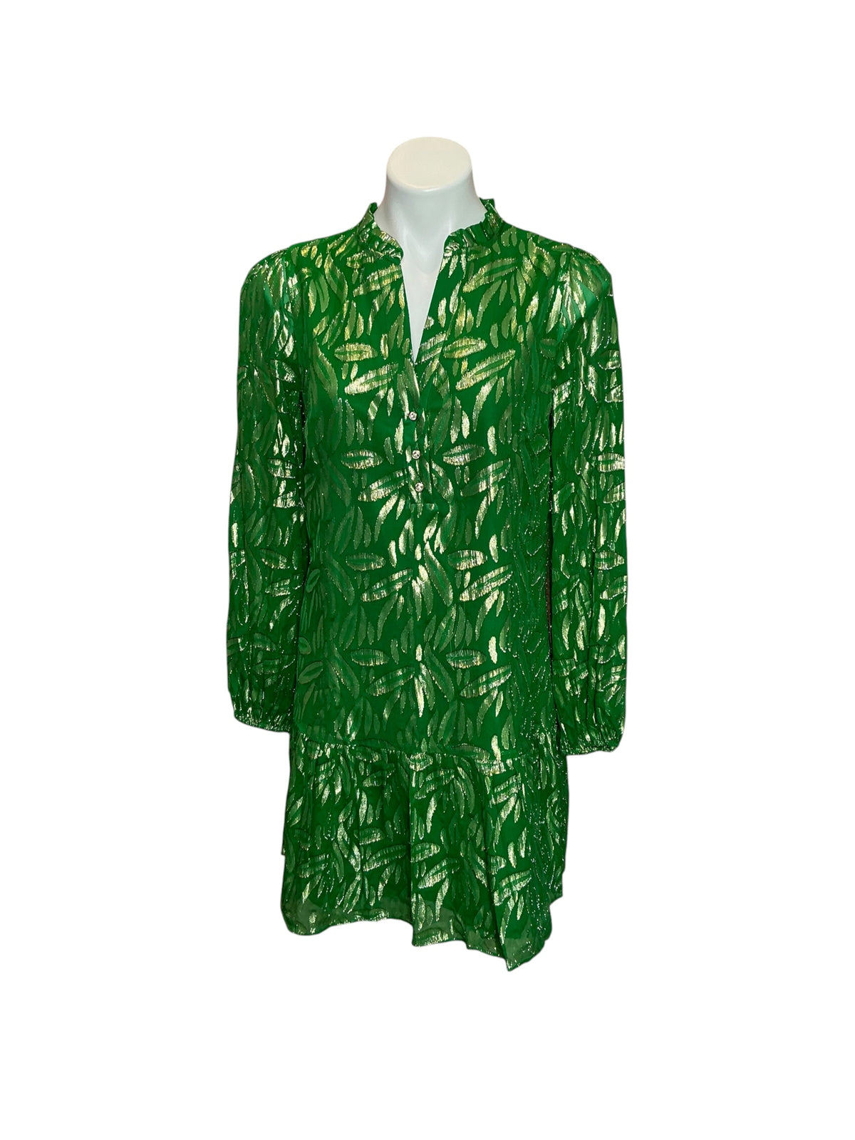 Lilly Pulitzer NWT Evaline Silk Dress Bamboo Green Leafy Babe Metallic Silk - Size 8