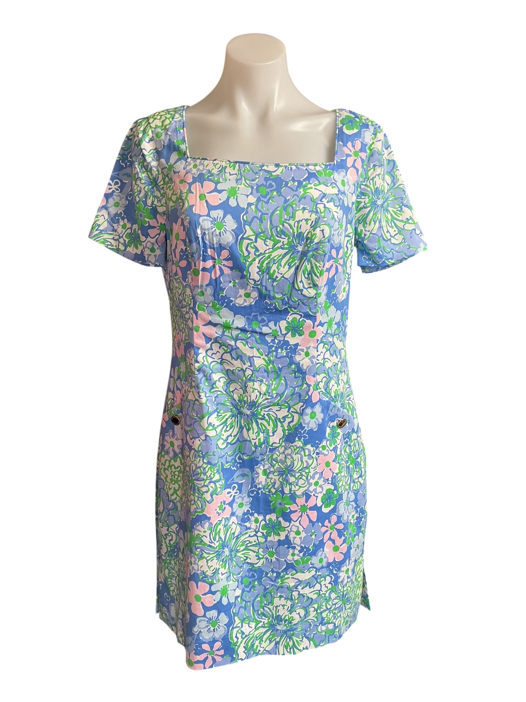 Lilly Pulitzer Short Sleeve Shift Dress - Sunwashed Blue Plumes In Bloom - Size 6