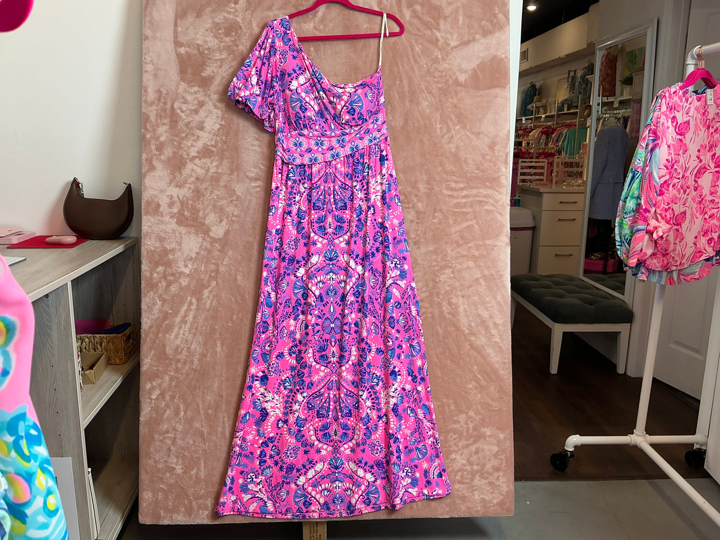 Lilly Pulitzer NWT Solana One Shoulder Ma Havana Pink Turtle Tidepool Engine - Size L