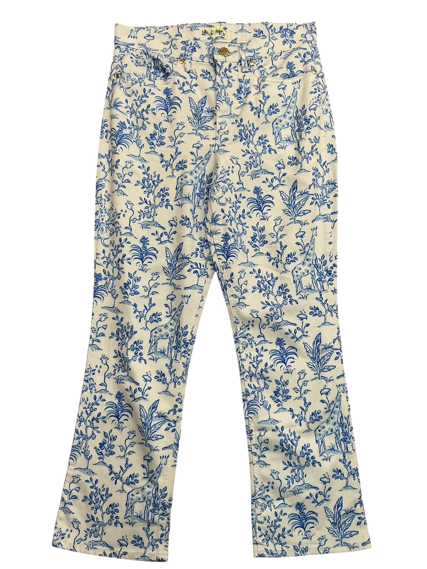 Lilly Pulitzer Annet High Rise Crop Flare Jeans Resort White Tall Tales - Size 8