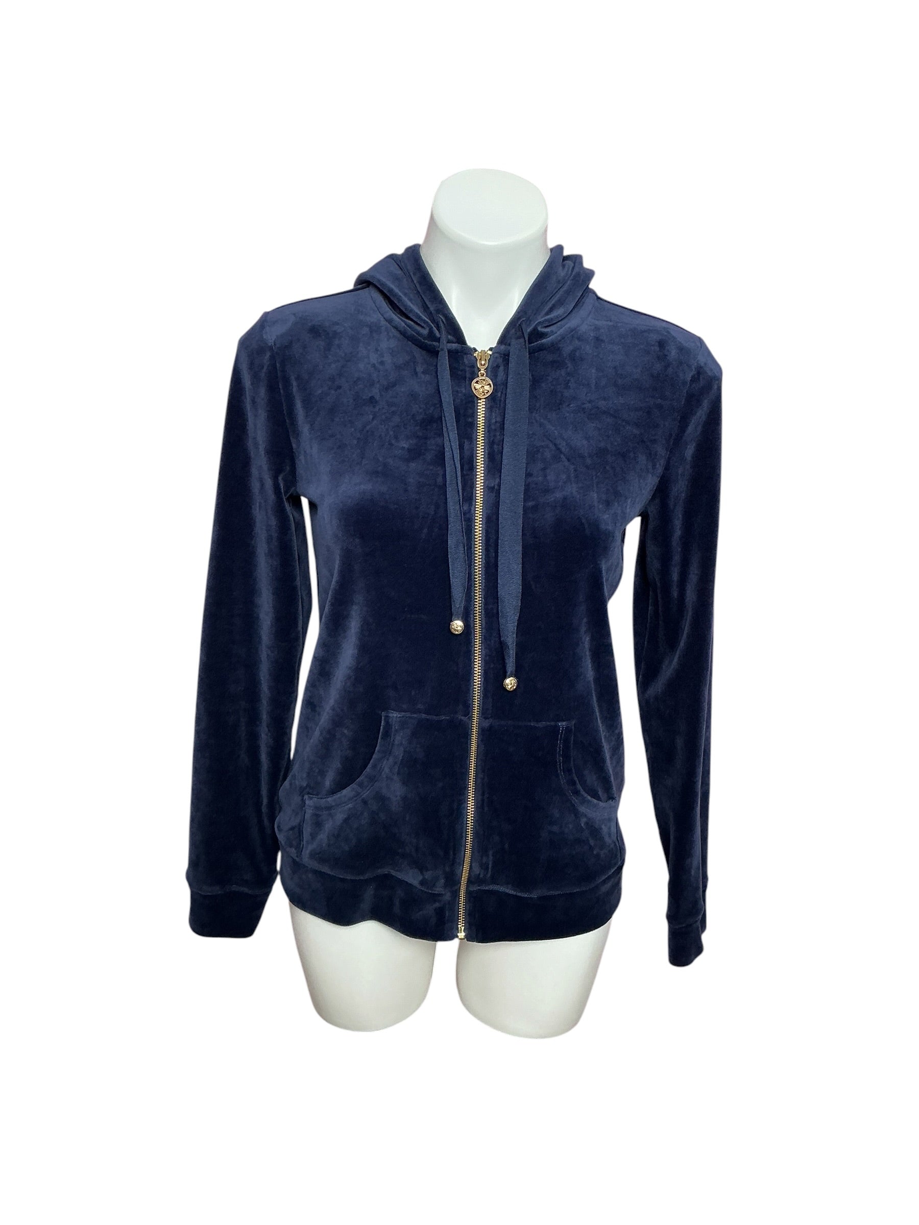 Lilly Pulitzer Larina Velour Zip-Up Hoodie True Navy - Size S