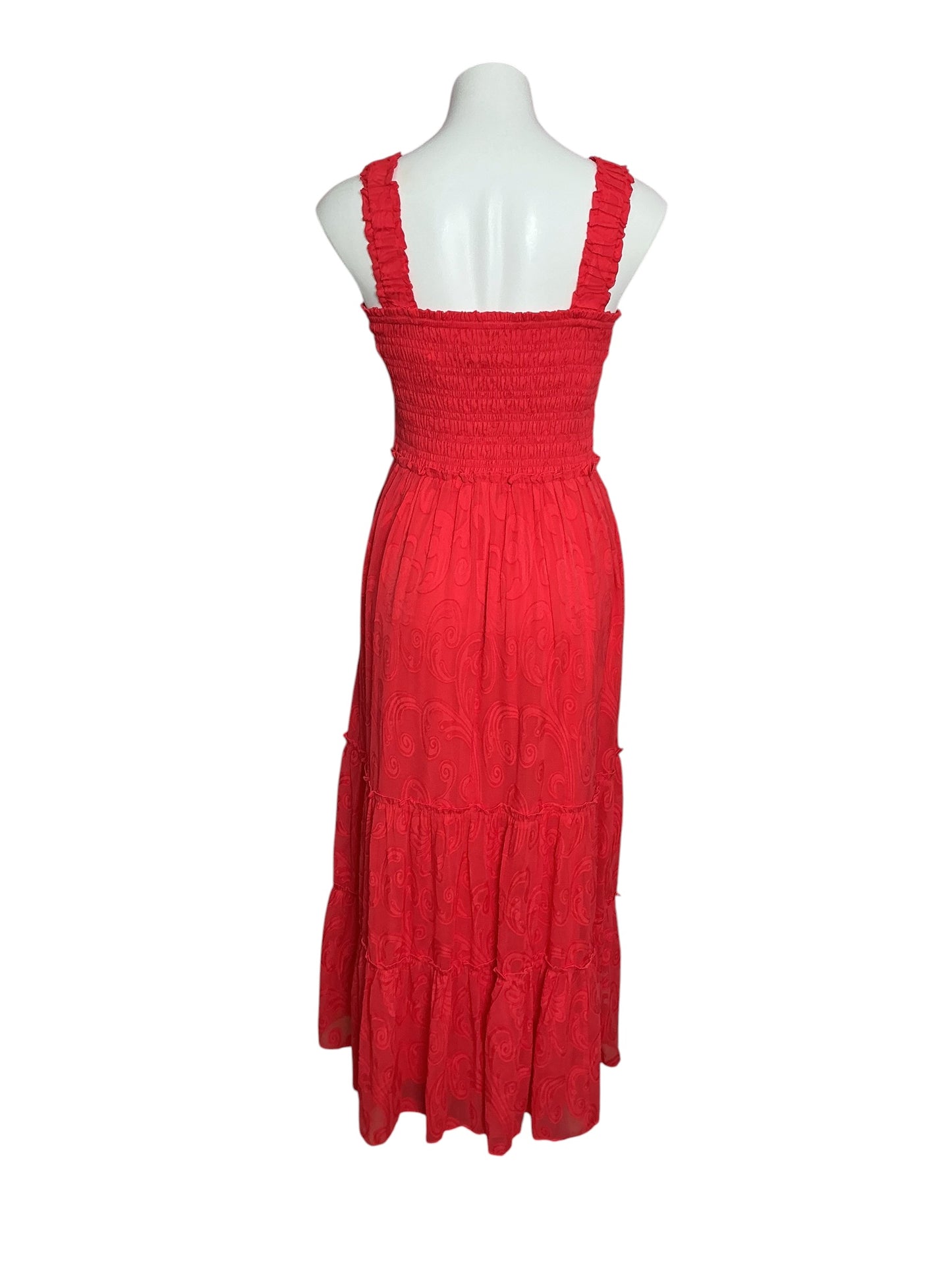 Lilly Pulitzer Hadly Smocked Maxi Dress Mizner Red Poly Crepe Swirl Clip- Size M