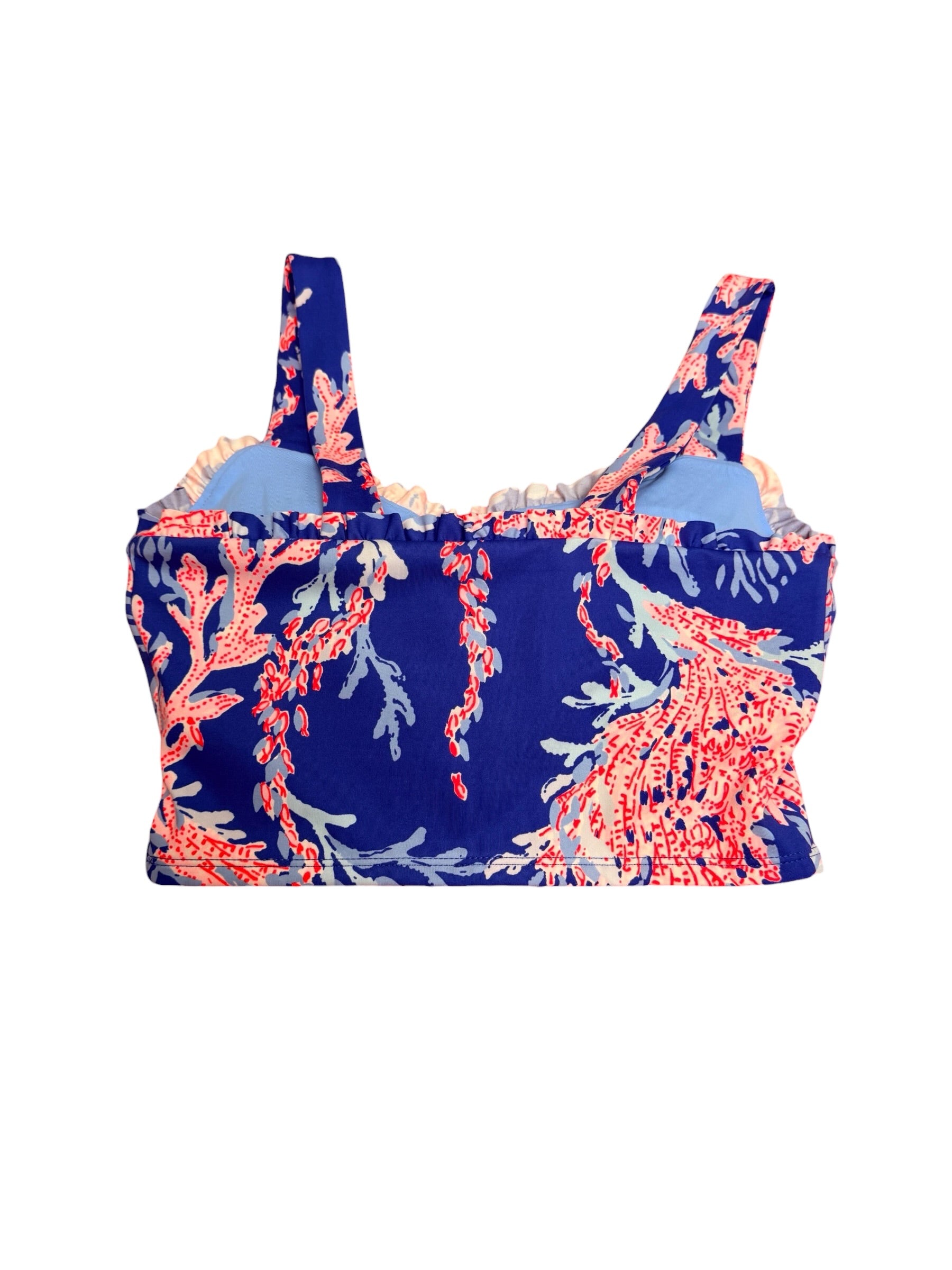 Lilly Pulitzer NWT Zahara Ruffle Sports Bra, Borealis Blue- Swim On Over size S