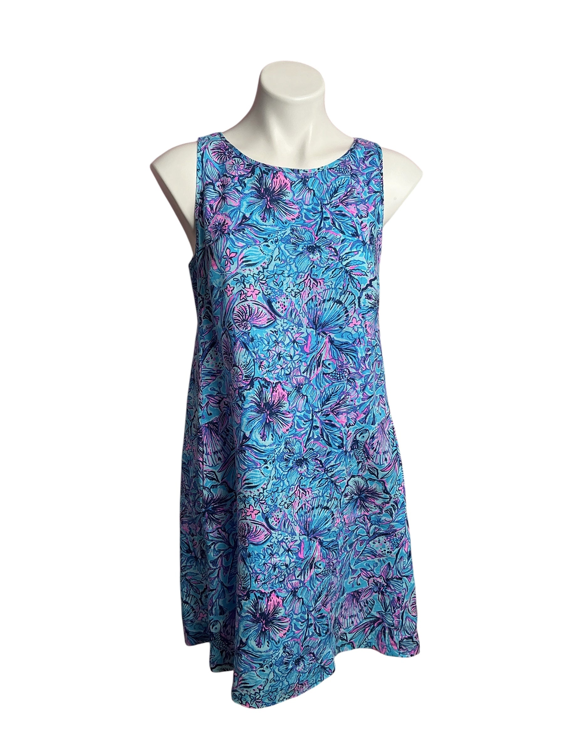 Lilly Pulitzer- Edelyn Linen Swing Dress Breakwater Blue Shells N’ Bells Size 2