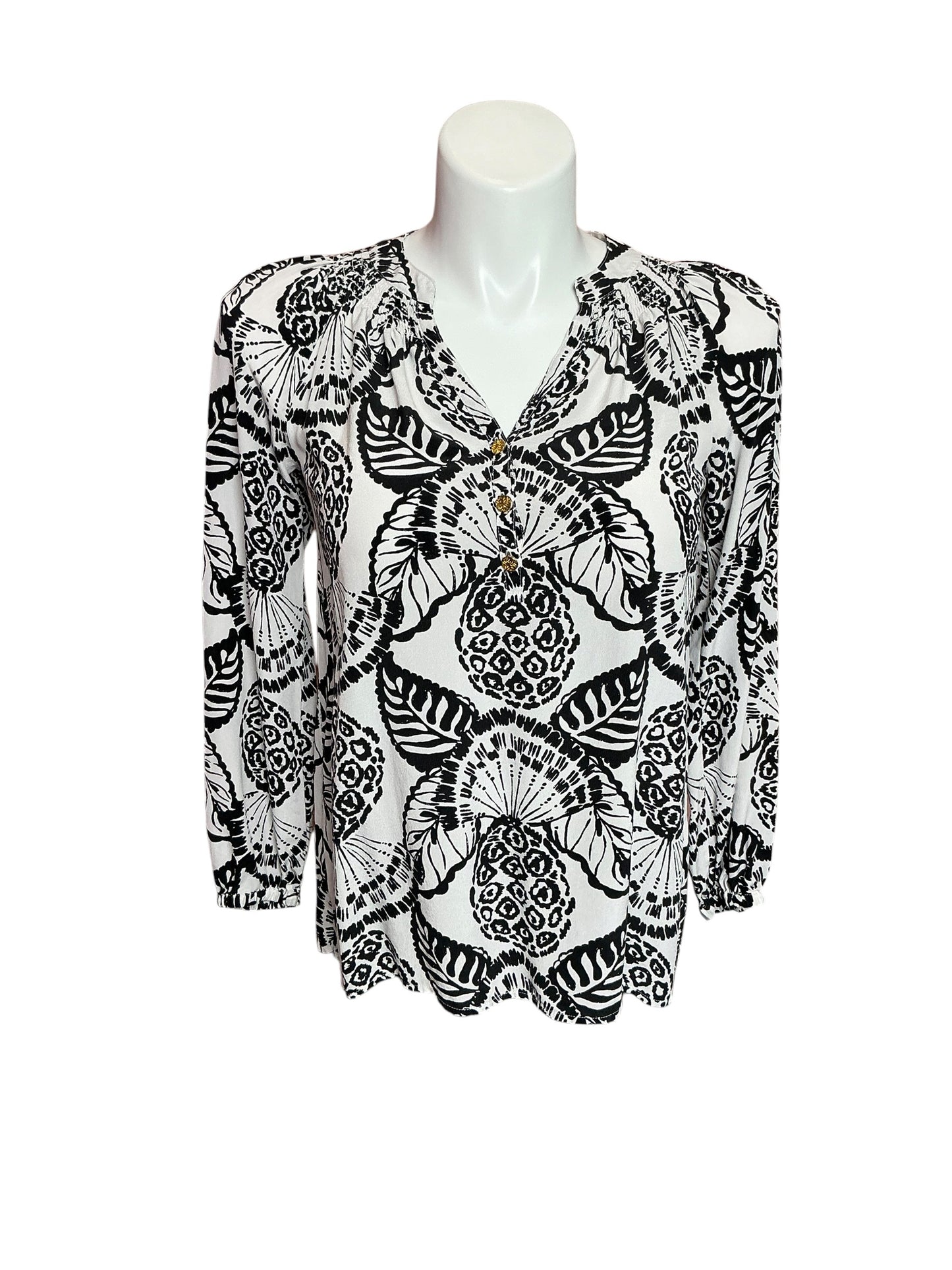 Lilly Pulitzer Elsa Silk Top Coconut Pineapple Princess Allover - Size S