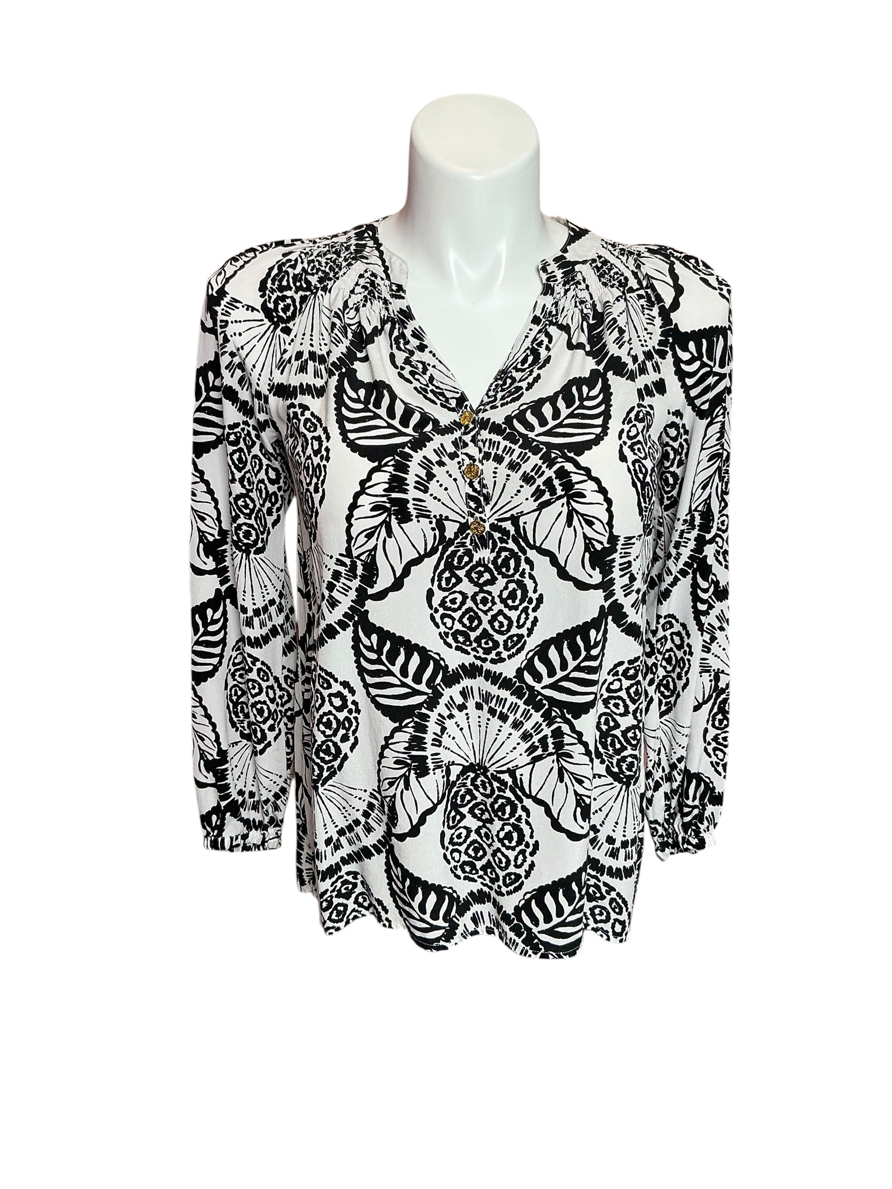Lilly Pulitzer Elsa Silk Top Coconut Pineapple Princess Allover - Size S