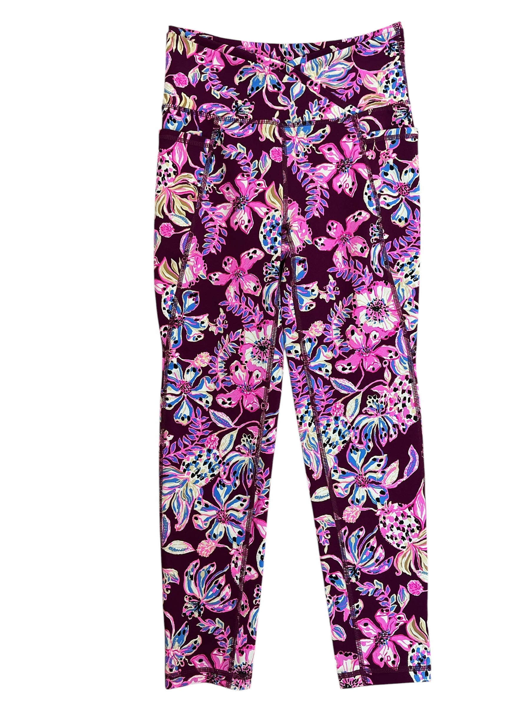 Lilly Pulitzer South Beach High Rise Midi Leggings Amarena Cherry Tropical With A Twist - Size S
