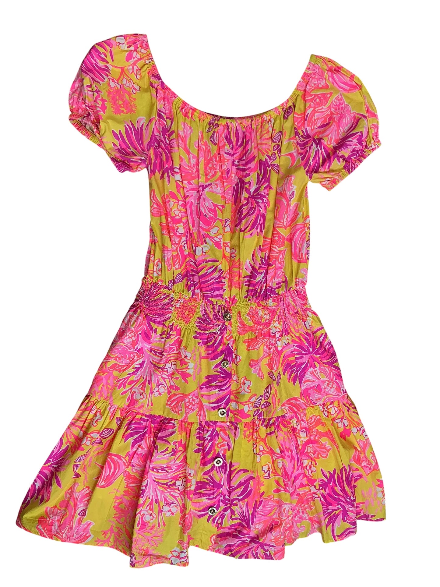 Lilly Pulitzer Jesiba Romper Calla Yellow Floral Coral - Size M