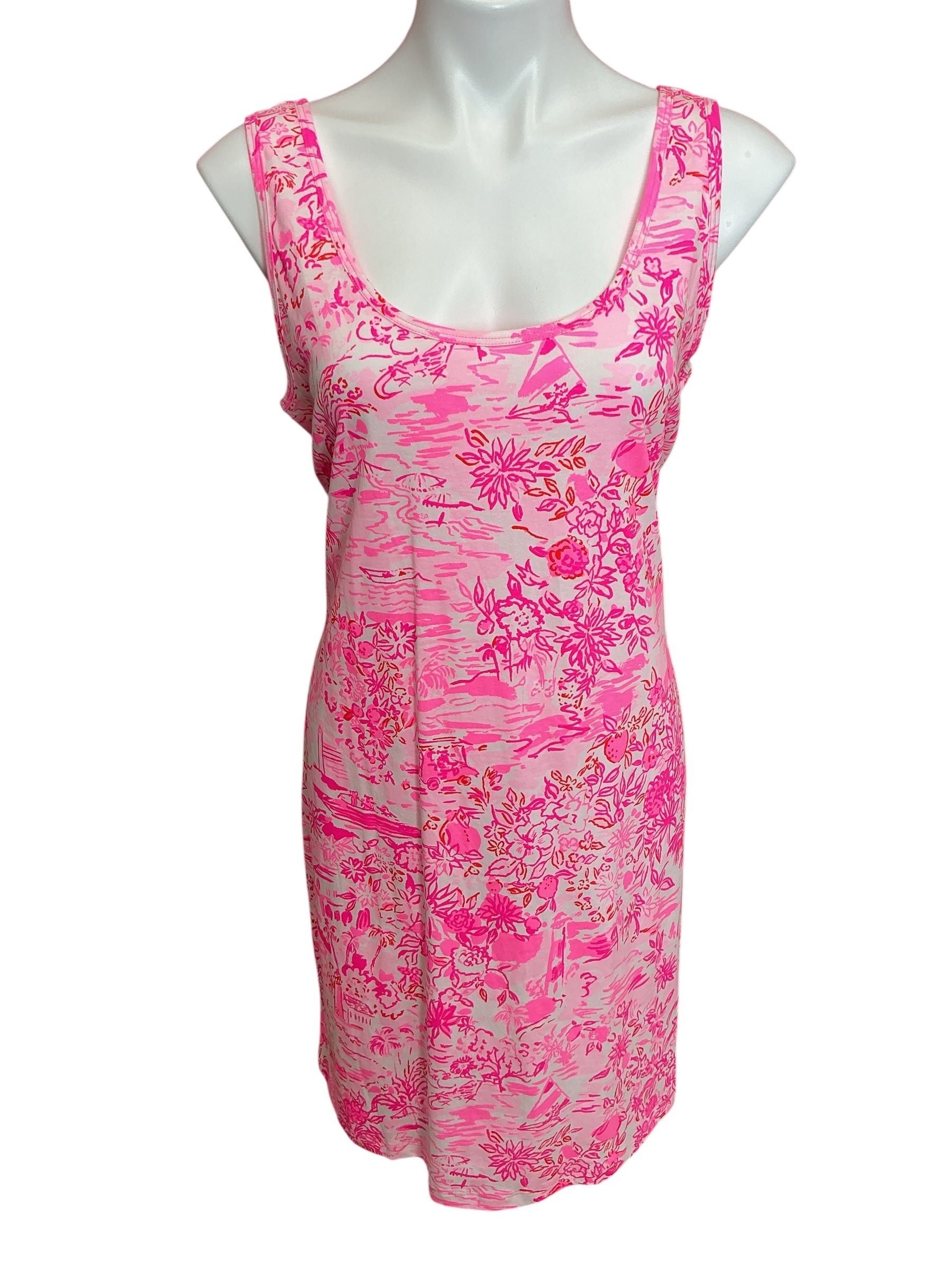 Lilly Pulitzer NWT Newberri Tank Dress Peony Pink Seaside Scene - Size L