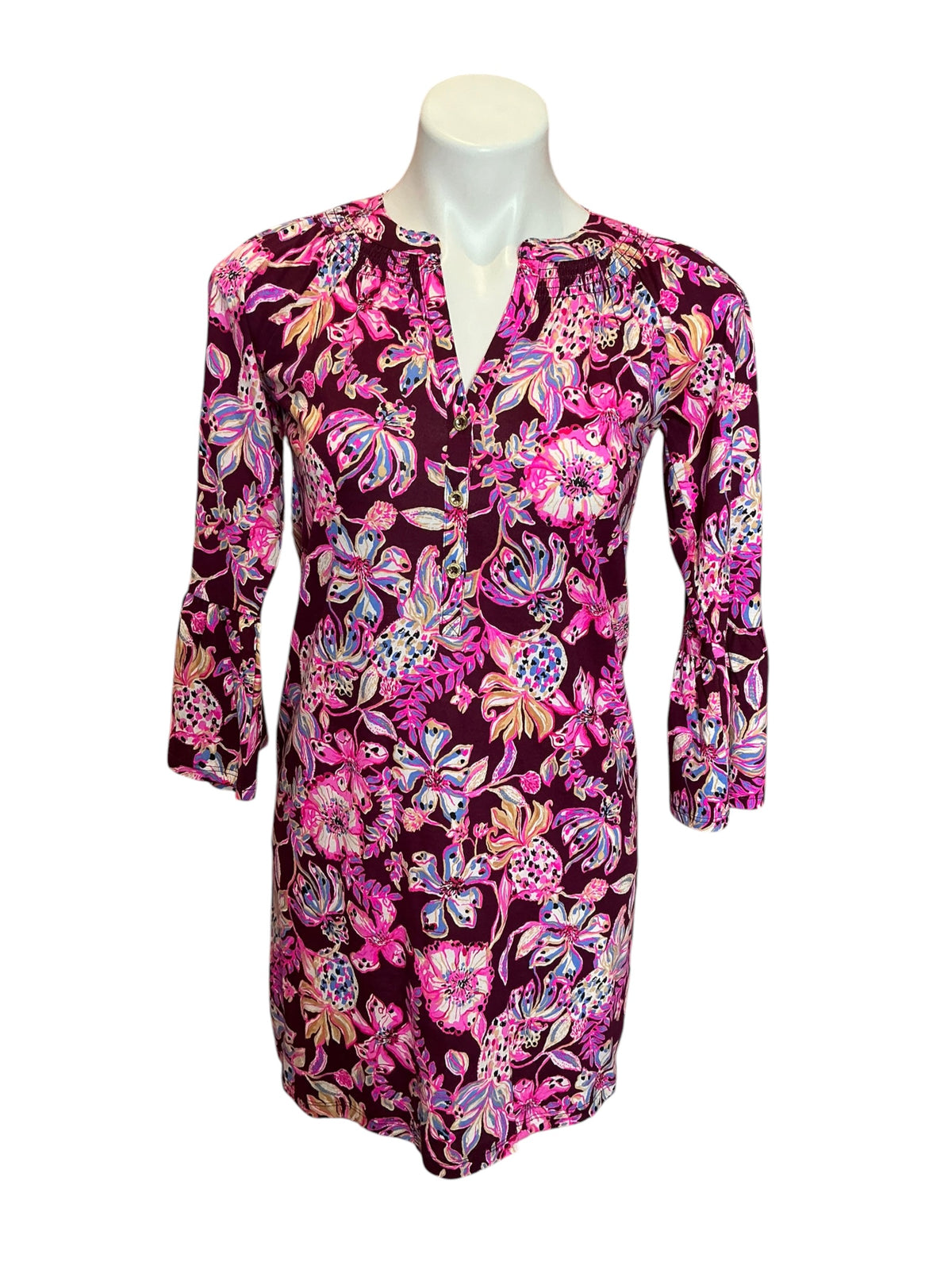 Lilly Pulitzer NWT Norris 3/4 Sleeve Dress Amarena Cherry Tropical With A Twist - Size XXS
