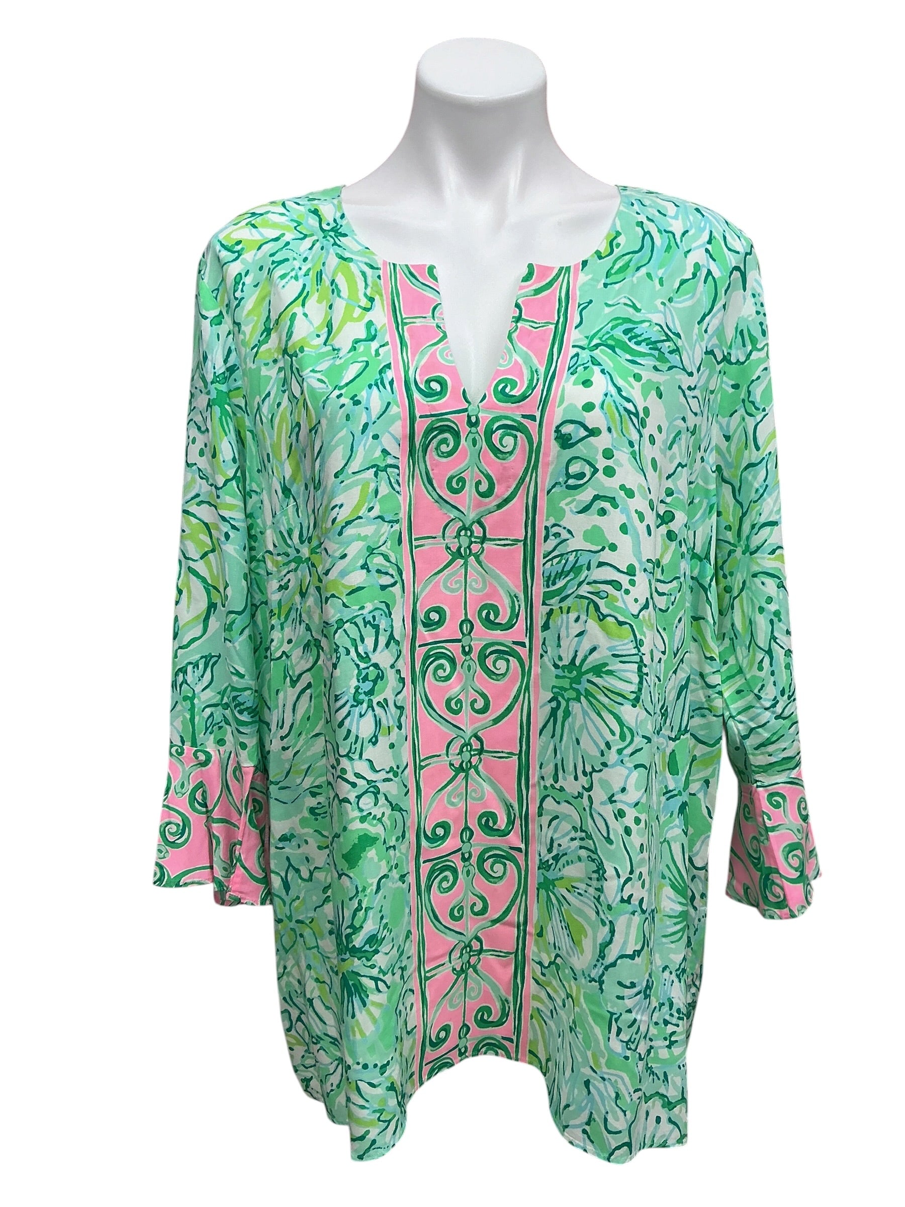 Lilly Pulitzer Keona Tunic Top Resort Aqua Hopelessly Devoted - Size XL