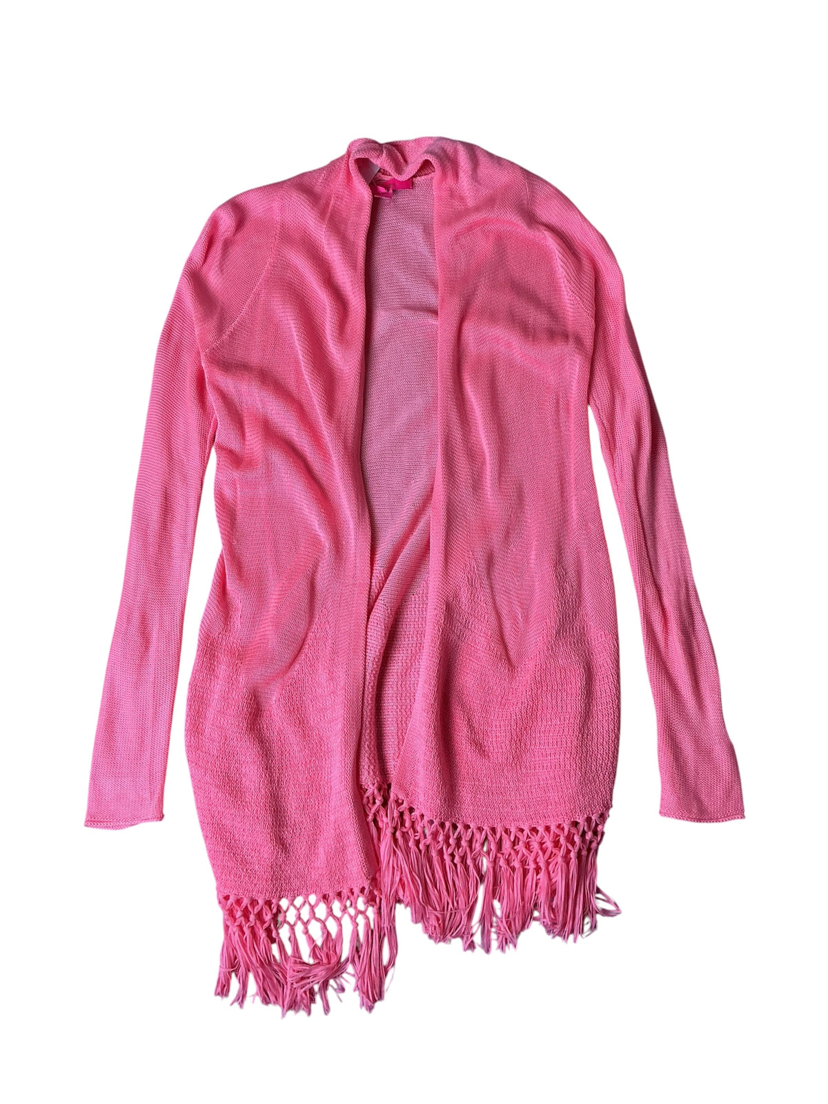 Lilly Pulitzer Tatum Long Fringe Hem Cardigan Pink Isle - Size XS