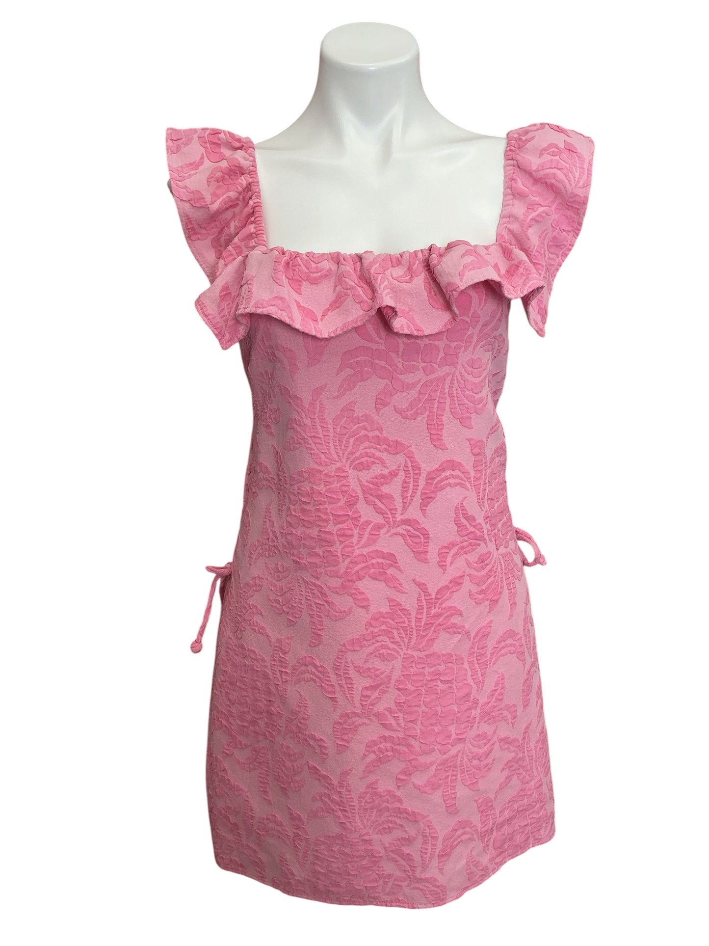 Lilly Pulitzer Zoya Ruffle Romper Pink Blossom Pineapple Pucker Jacquard - Size 12