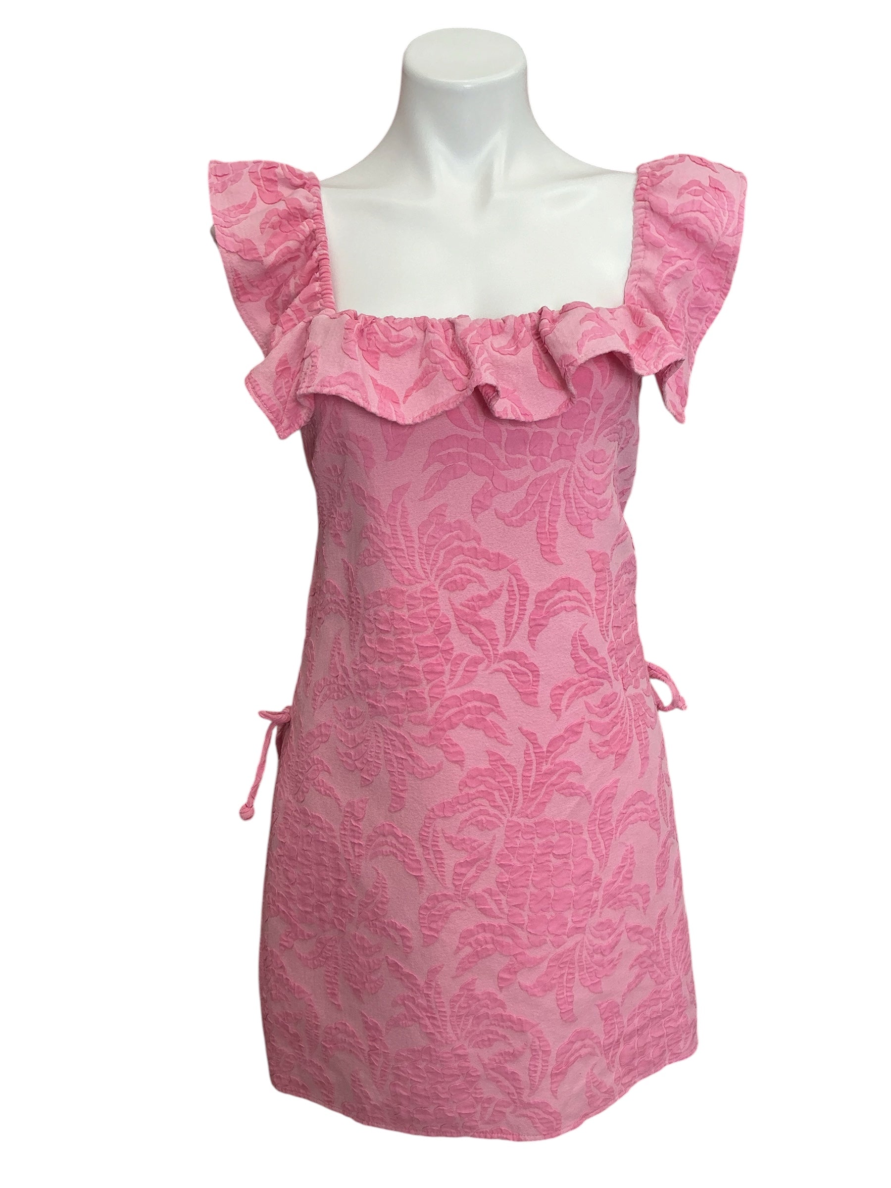 Lilly Pulitzer Zoya Ruffle Romper Pink Blossom Pineapple Pucker Jacquard - Size 12