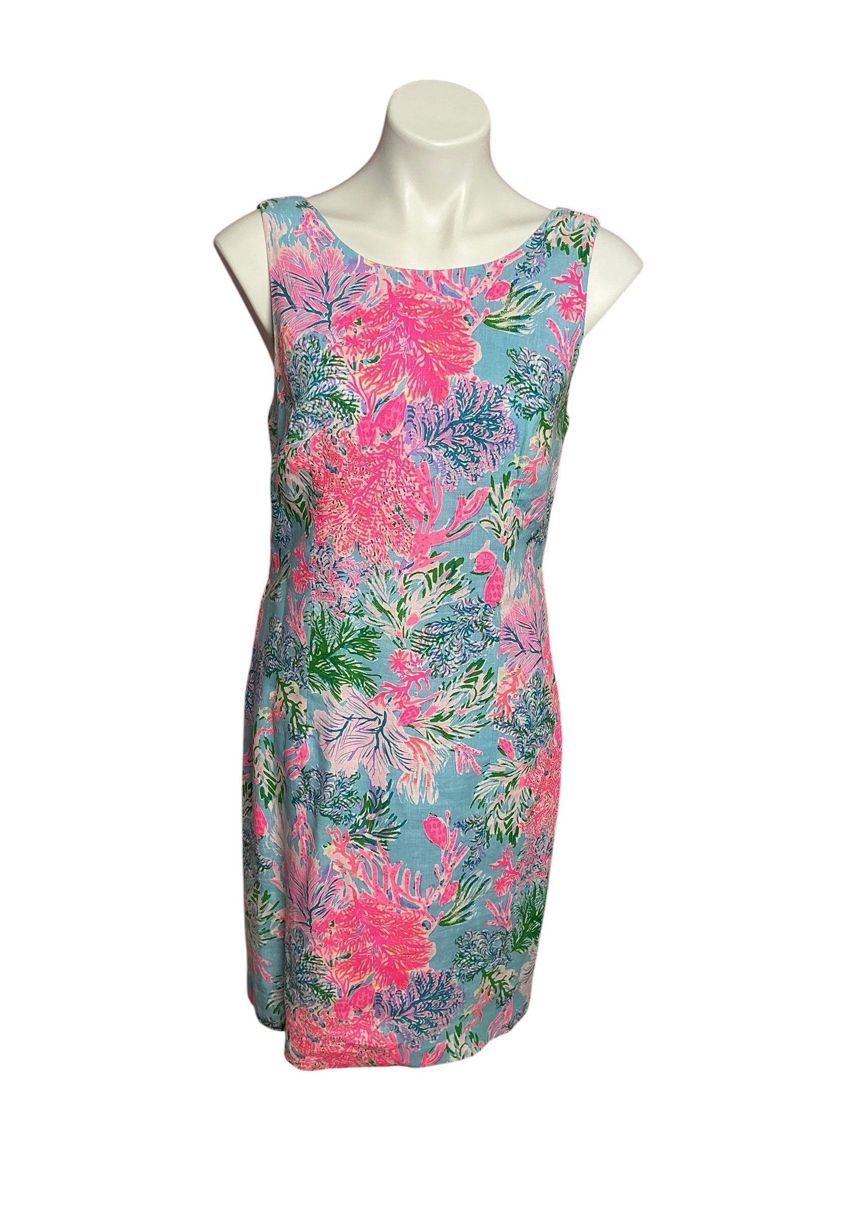 Lilly Pulitzer Maurina Linen Shift Dress Celestial Blue Cay To My Heart - Size 8