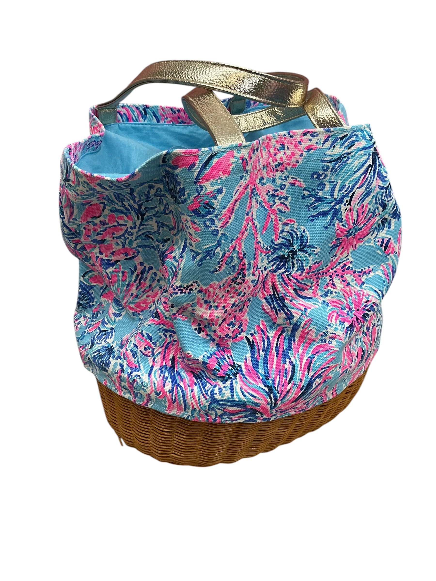 Lilly Pulitzer Wicker And Canvas Tote Bag Celestial Blue Seek And Sea