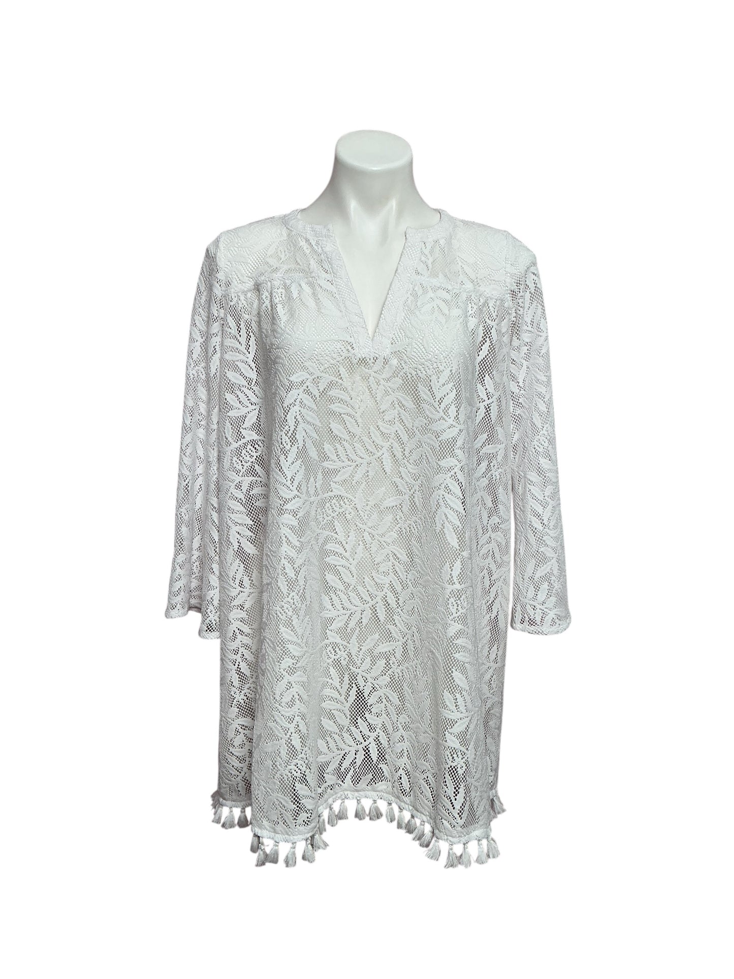 Lilly Pulitzer Kizzy Lace Cover Up Tunic Resort White, Swirl Leaf Lilly Size XS