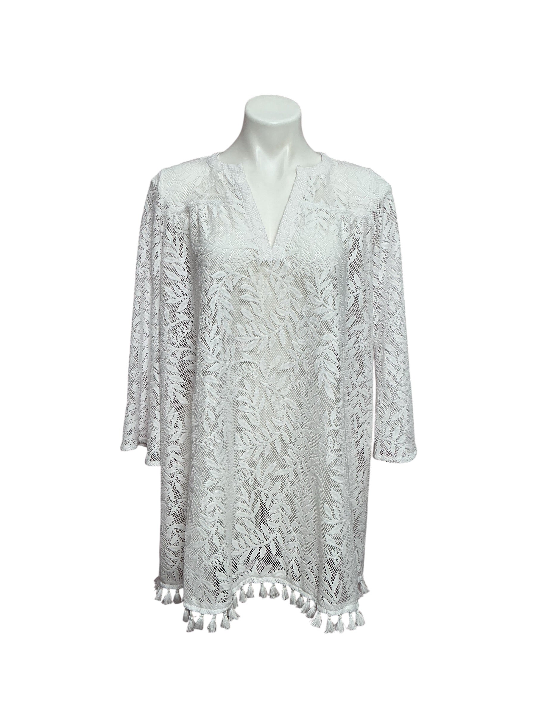 Lilly Pulitzer Kizzy Lace Cover Up Tunic Resort White, Swirl Leaf Lilly Size XS
