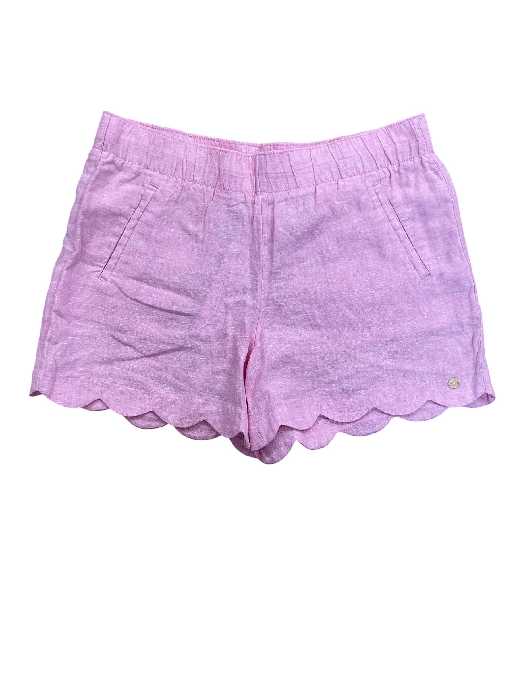 Lilly Pulitzer NWT Brea Linen Scallop Shorts Urchin Pink X Resort White - Size M
