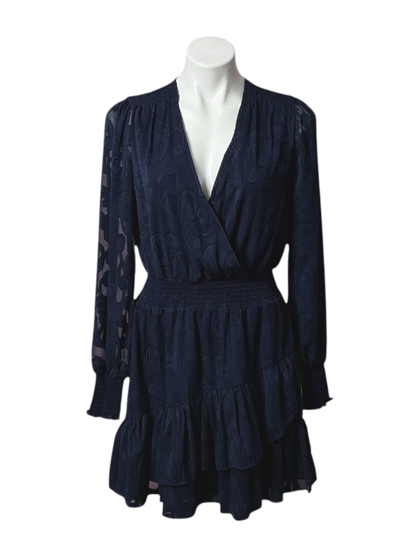 Lilly Pulitzer Cristiana Long Sleeve Dress True Navy Poly Crepe Swirl Clip - Size 2