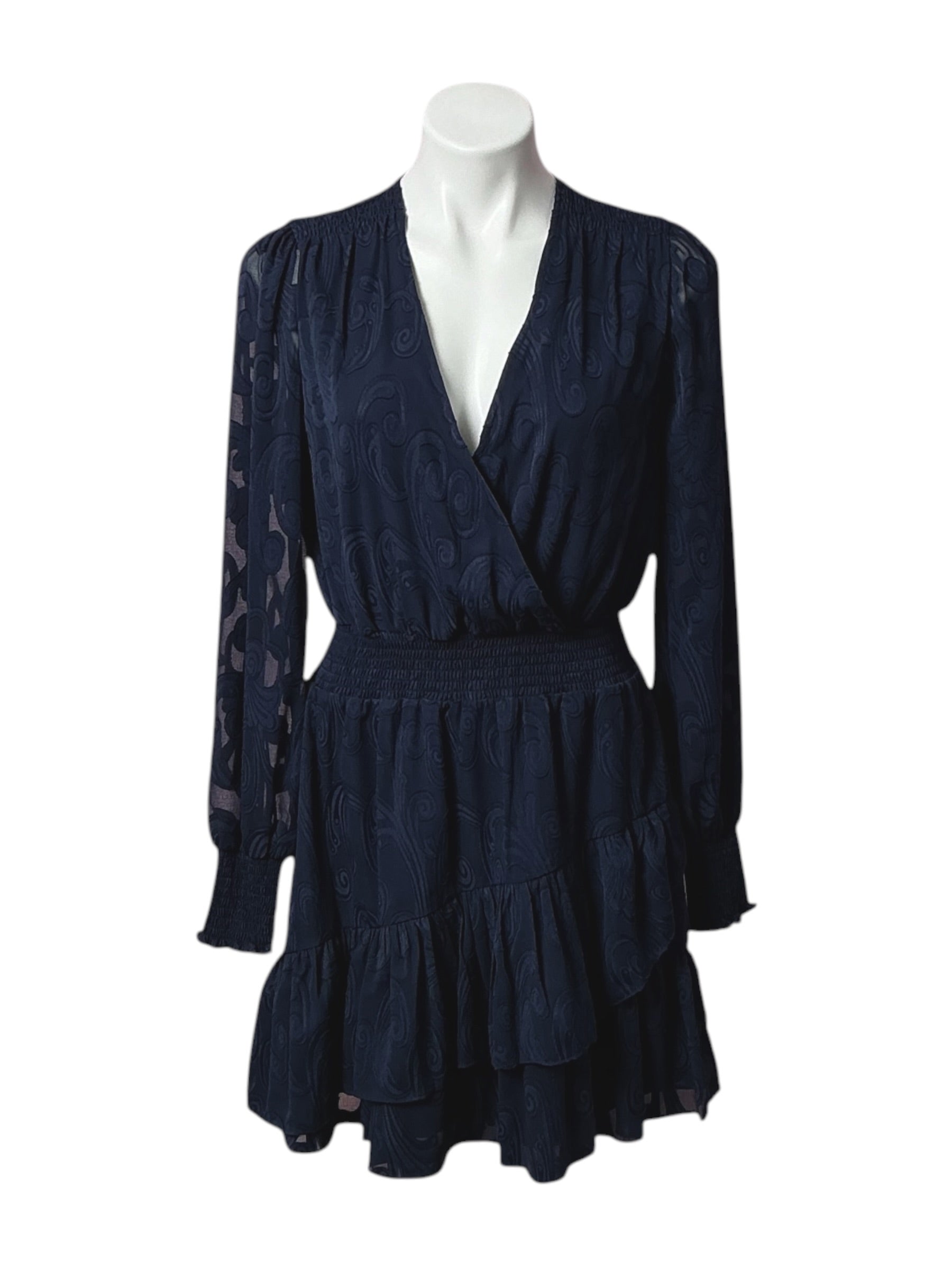 Lilly Pulitzer Cristiana Long Sleeve Dress True Navy Poly Crepe Swirl Clip - Size 2