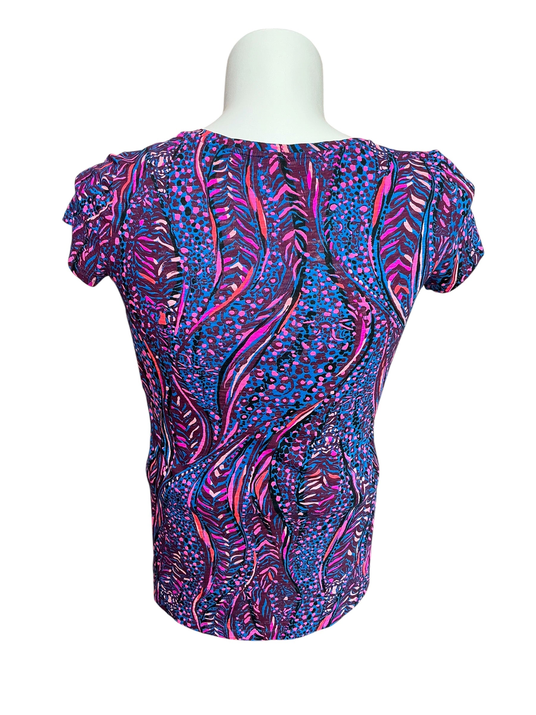 Lilly Pulitzer Etta V-Neck Blue Flare Always Pawsitive - Size XS