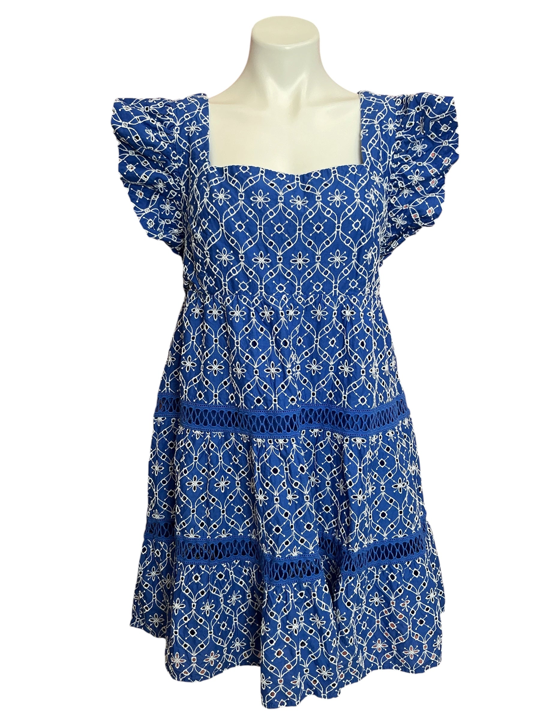 Lilly Pulitzer Morrie Ruffle Sleeve Eyelet Dress Blue Grotto - Size 16