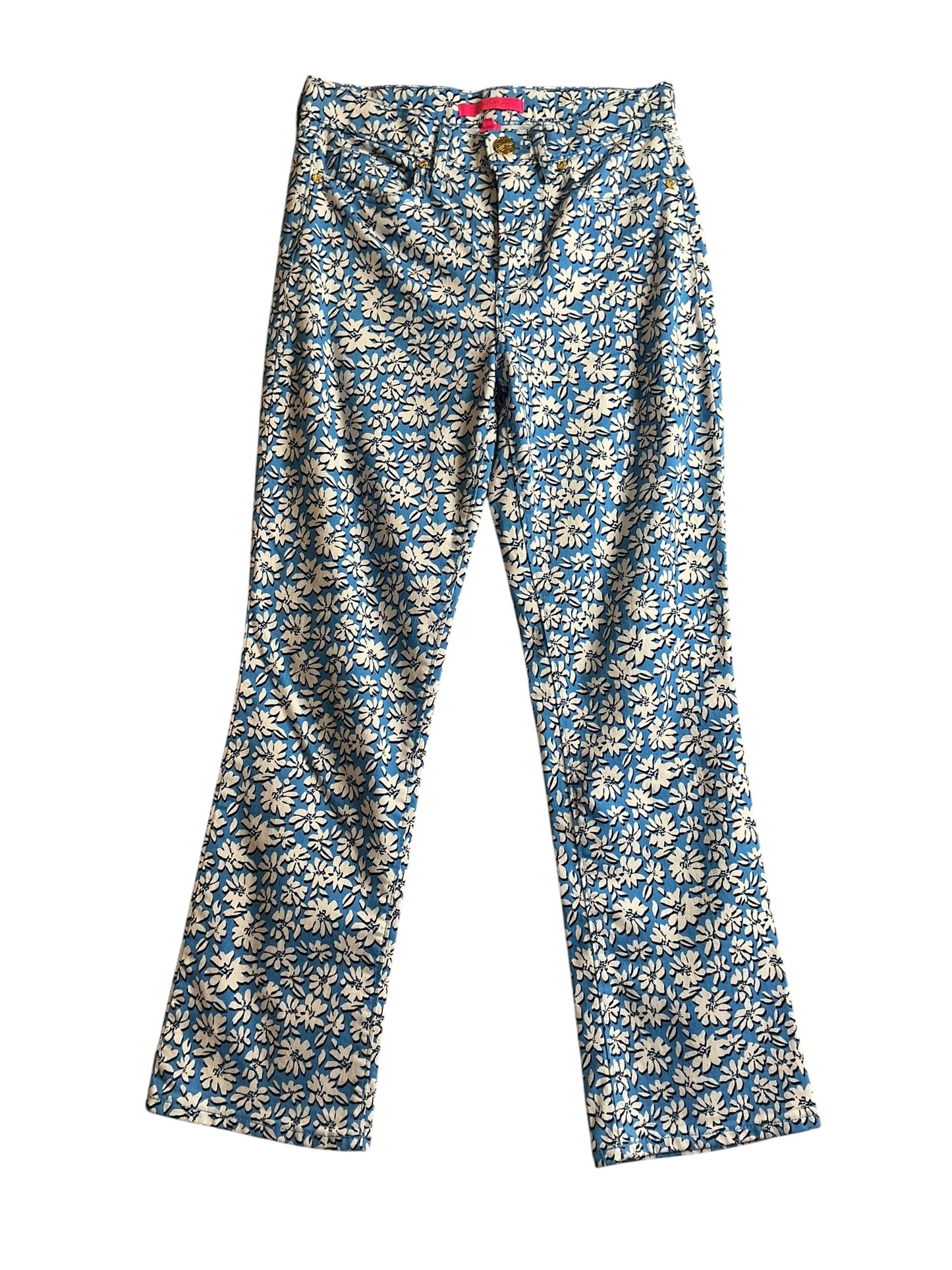Lilly Pulitzer Annet High Rise Crop Flare Jean - Lunar Blue Floral Petals - Size 0