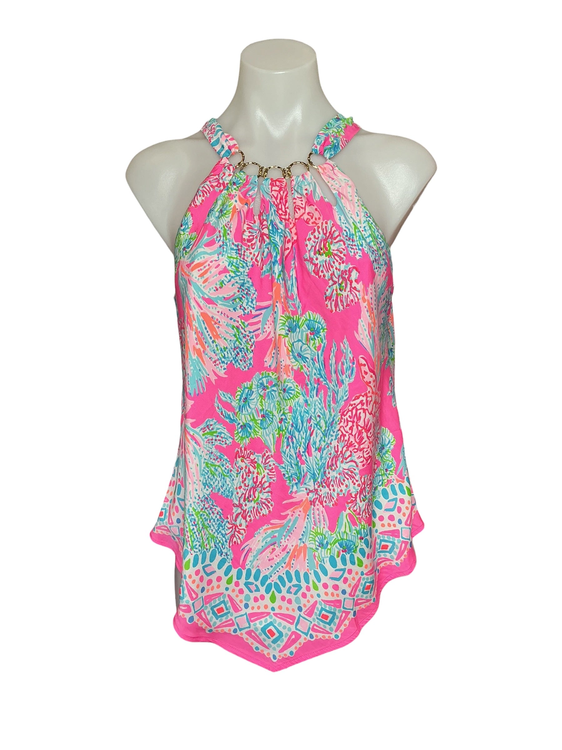 Lilly Pulitzer Bowen Halter Top - Havana Pink Turtle Tidepool - Size S