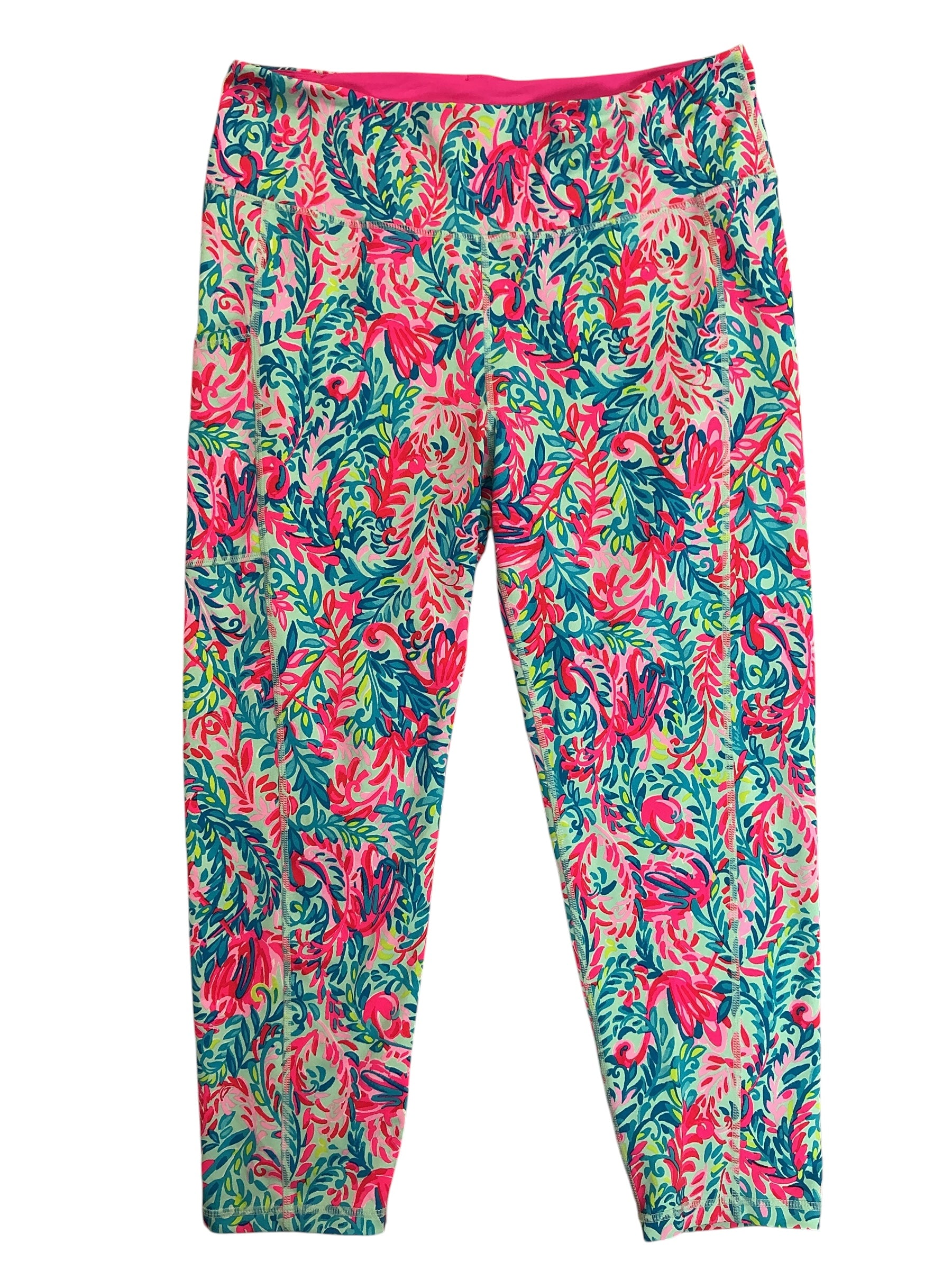 Lilly Pulitzer Luxletic Weekender High Rise Crop Leggings Seaweed Samba - Size XL