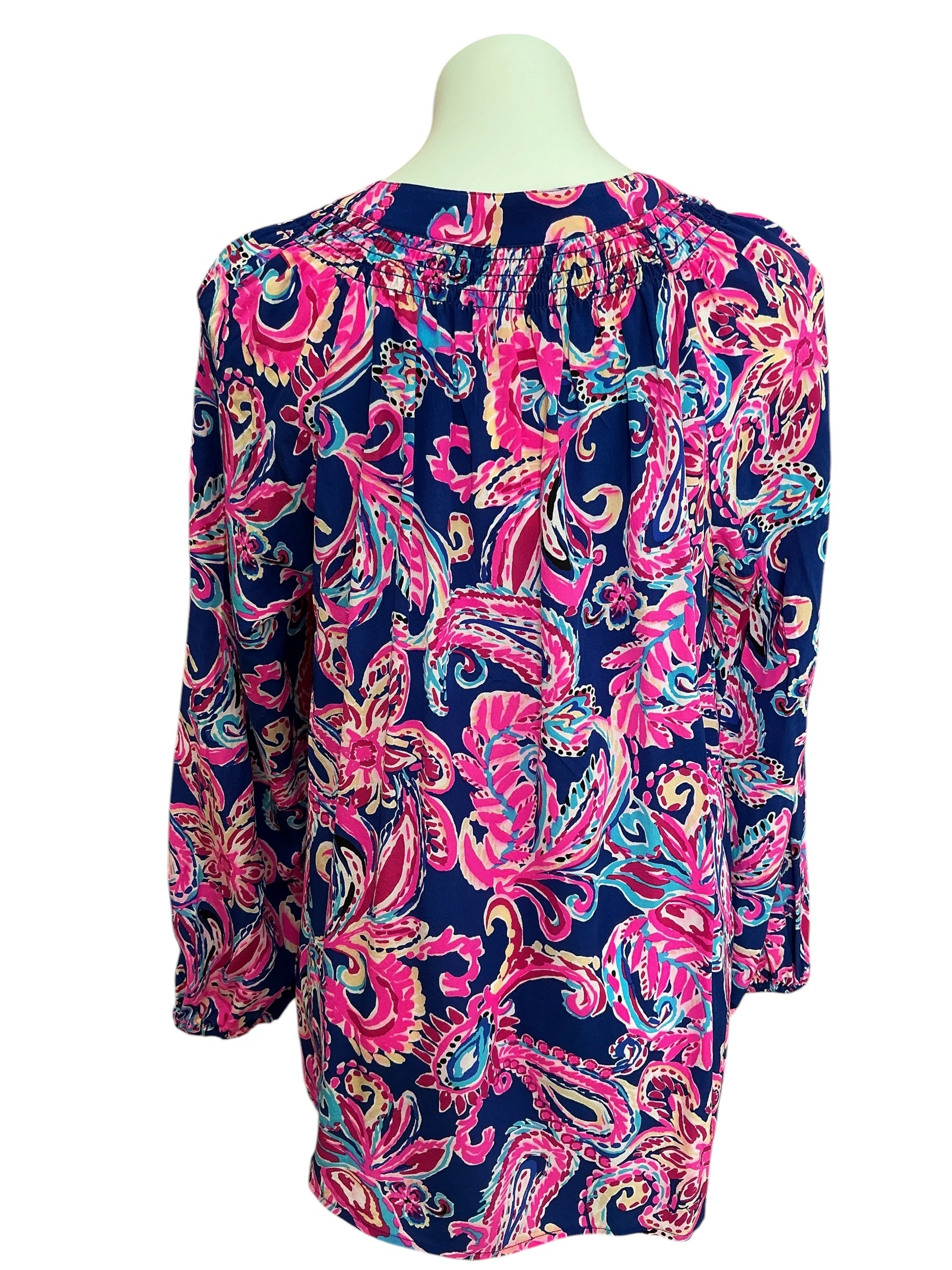 Lilly Pulitzer Elsa Silk Top Multi Flitting About - Size XL